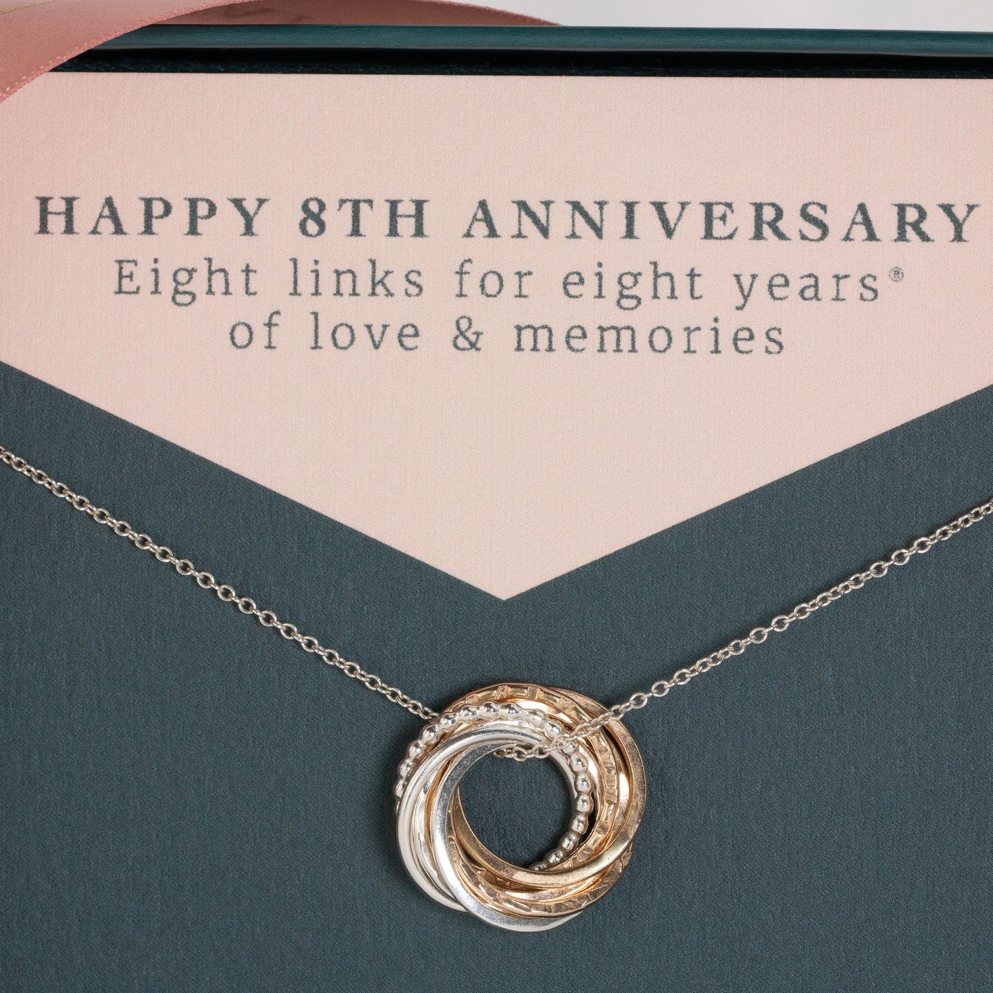 8th Anniversary Necklace - The Original 8 Rings for 8 Years Necklace - Silver & Gold