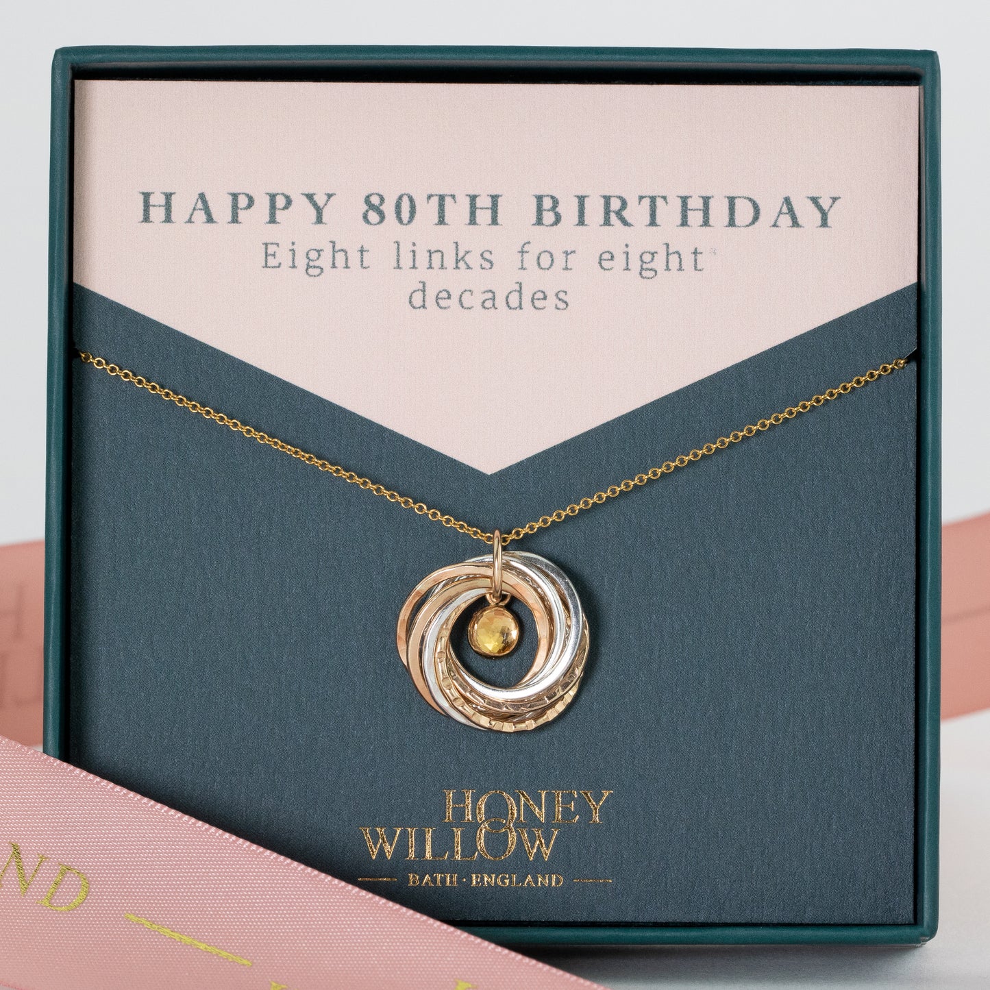 80th Birthday Birthstone Necklace - The Original 8 Links for 8 Decades Necklace - Petite Silver & Gold