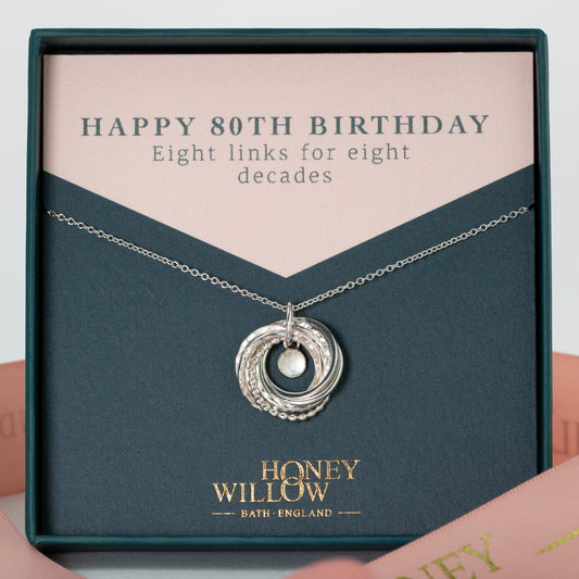 80th Birthday Birthstone Necklace - The Original 8 Links for 8 Decades Necklace - Petite Silver