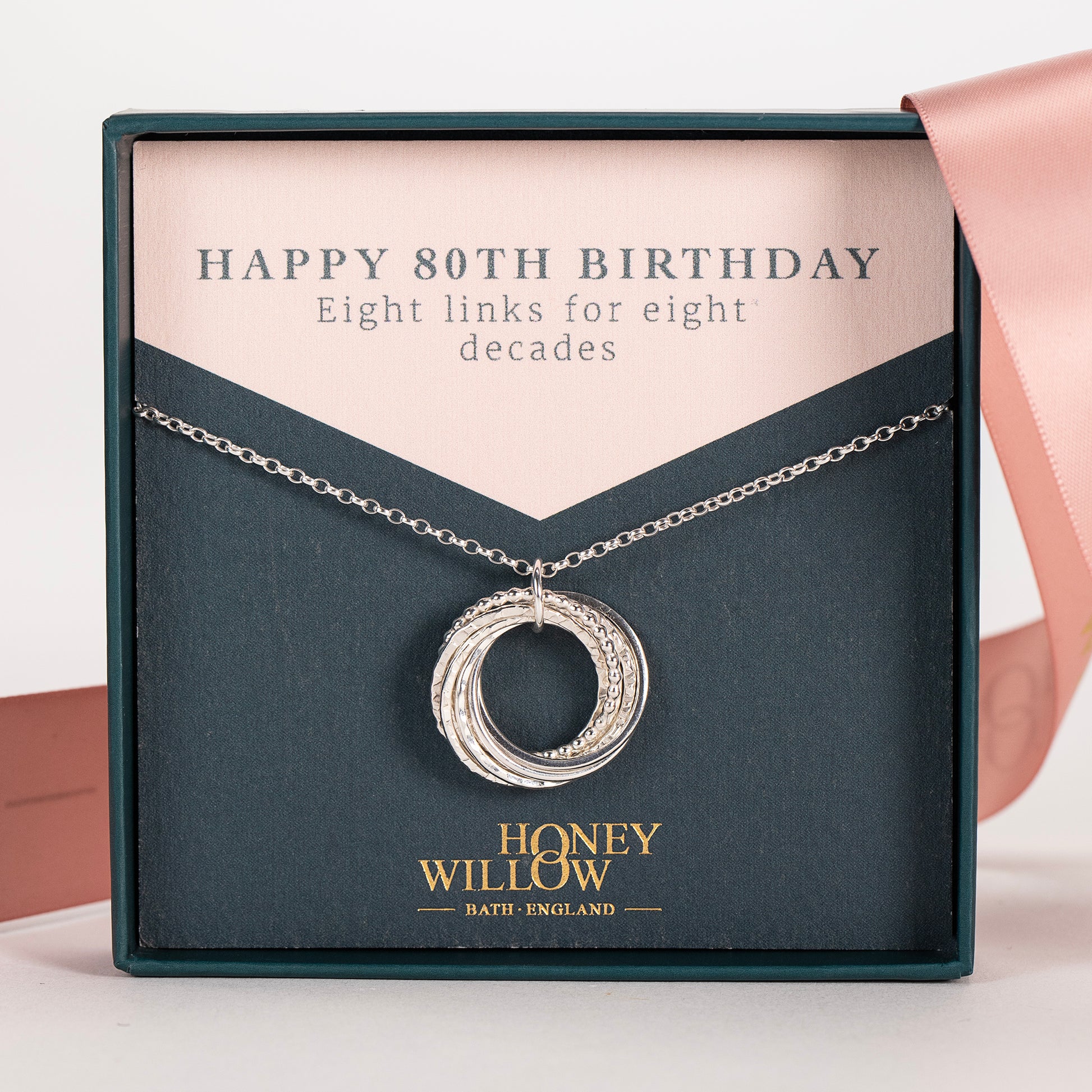 80th Birthday Necklace The Original Links for Decades Silver 16 inches magnetic clasp