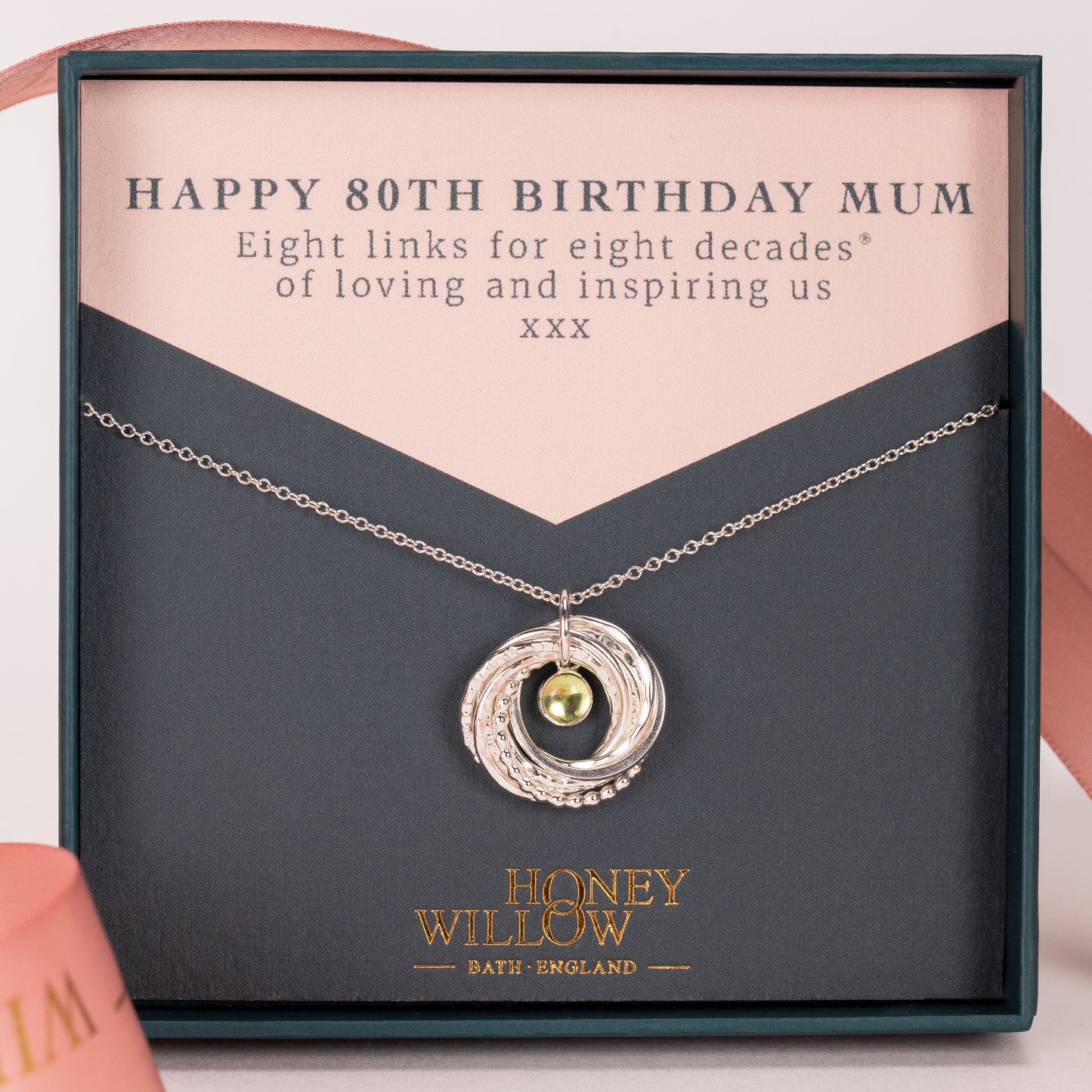 80th Birthday Birthstone Necklace - The Original 8 Links for 8 Decades - Petite Silver