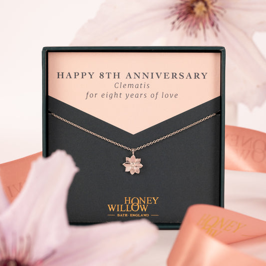 8th Anniversary Gift - Clematis Flower Necklace - Silver