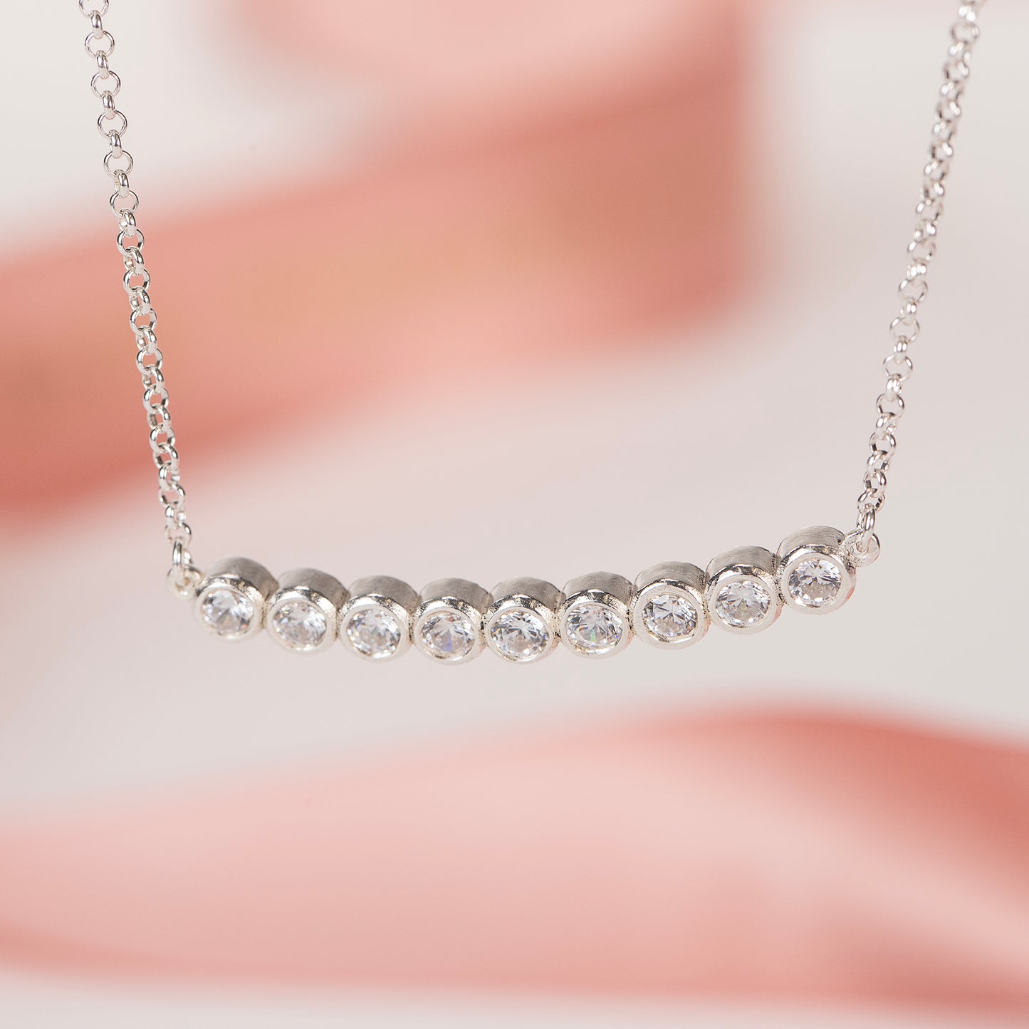 9th Anniversary Necklace - 9 Diamonds for 9 Years - Lab Grown Diamonds - Silver