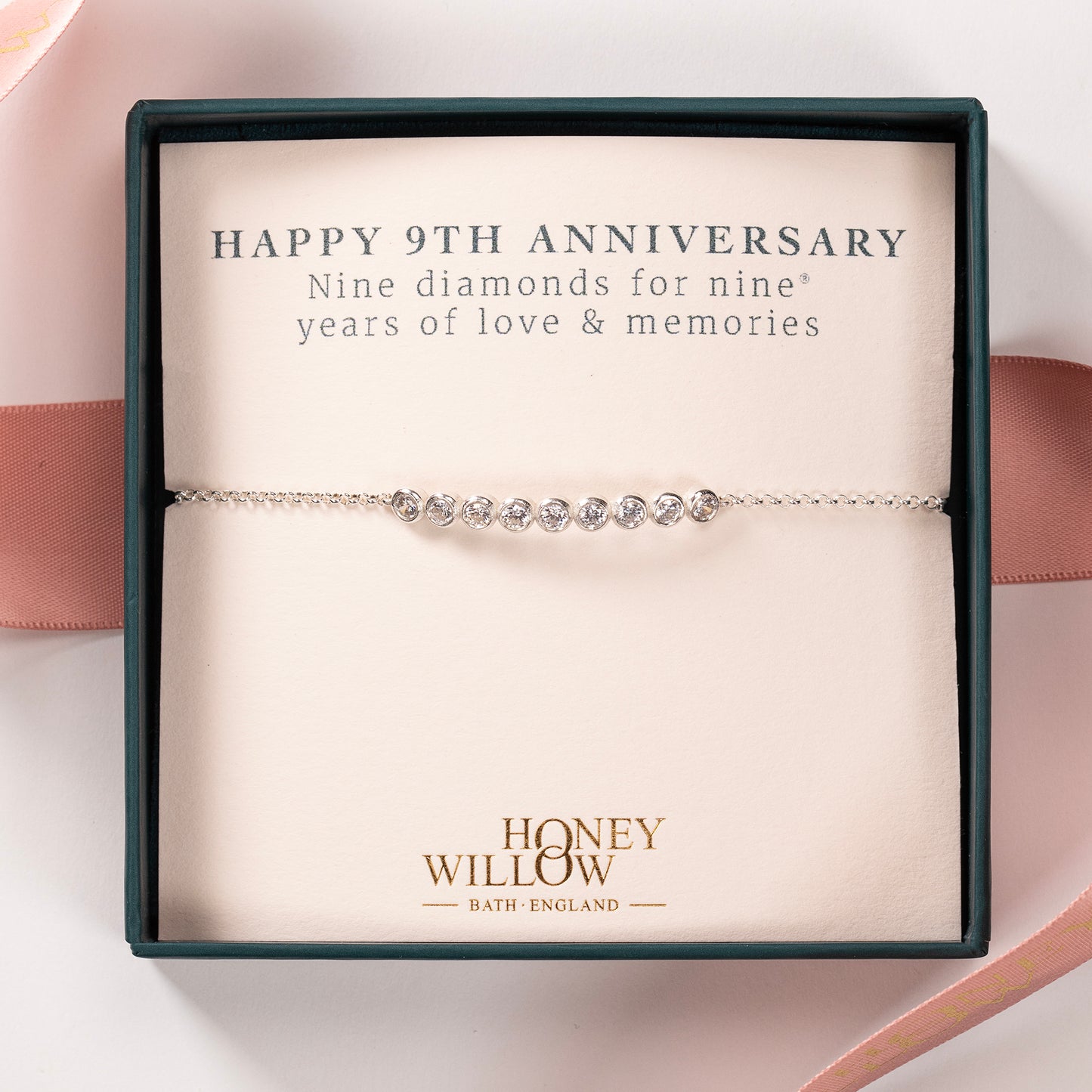 9th Anniversary Bracelet - 9 Diamonds for 9 Years - Lab Grown Diamonds - Silver