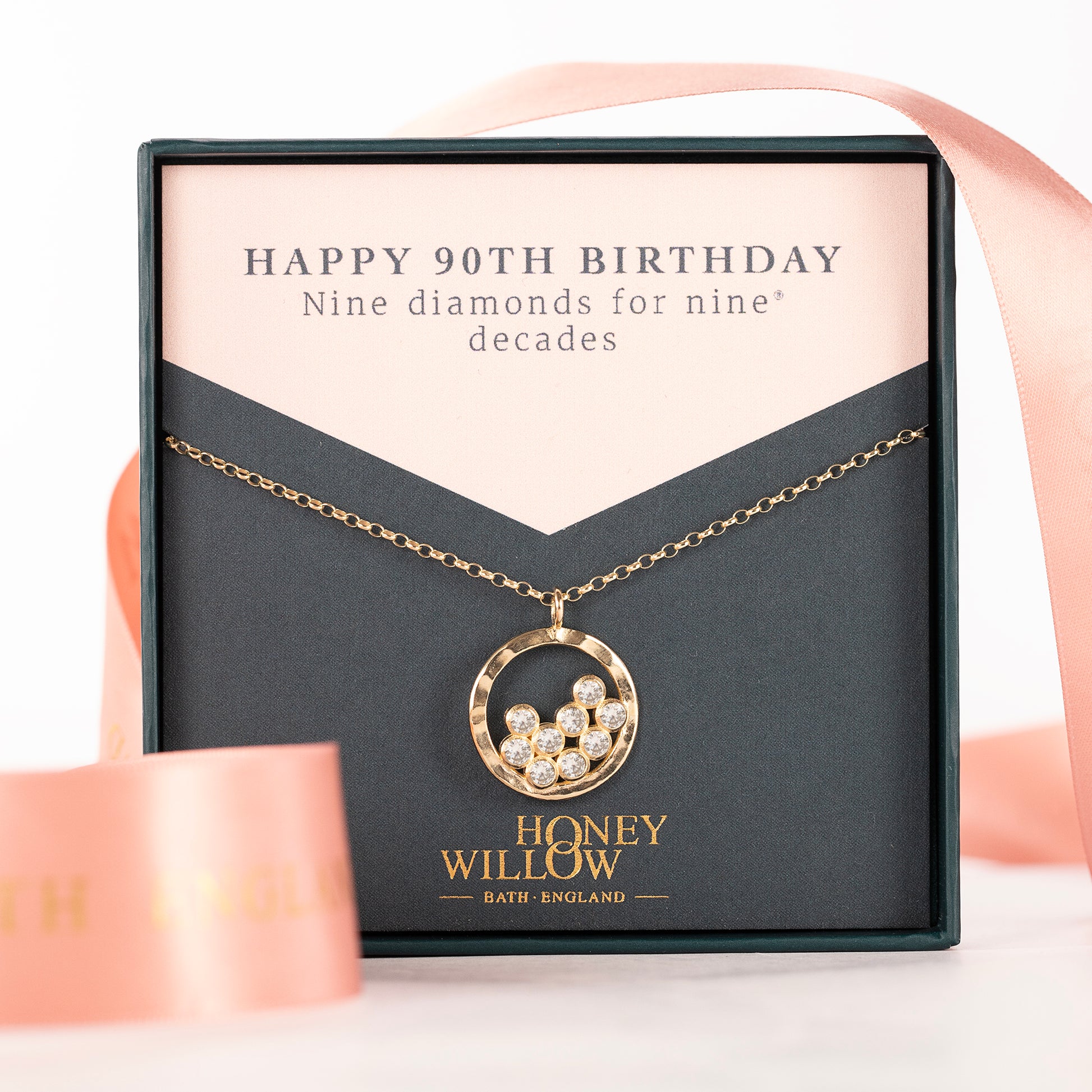 90th Birthday Necklace - 9 Diamonds for 9 Decades - 9kt Gold & Lab Grown Diamonds
