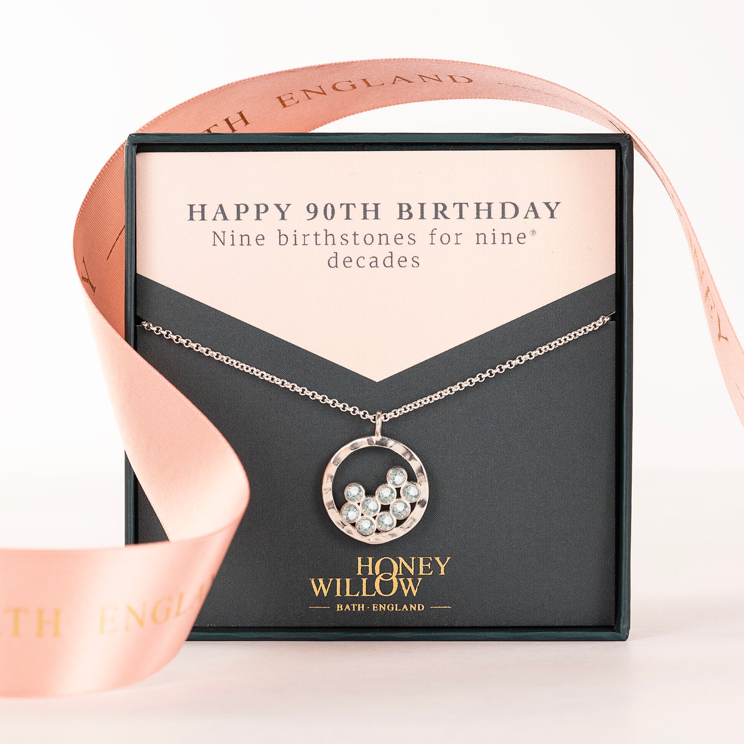 90th Birthday Necklace - 9 Birthstones for 9 Decades - Silver