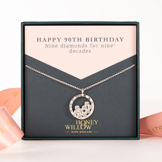 90th Birthday Necklace - 9 Diamonds for 9 Decades - Silver & Lab Grown Diamonds