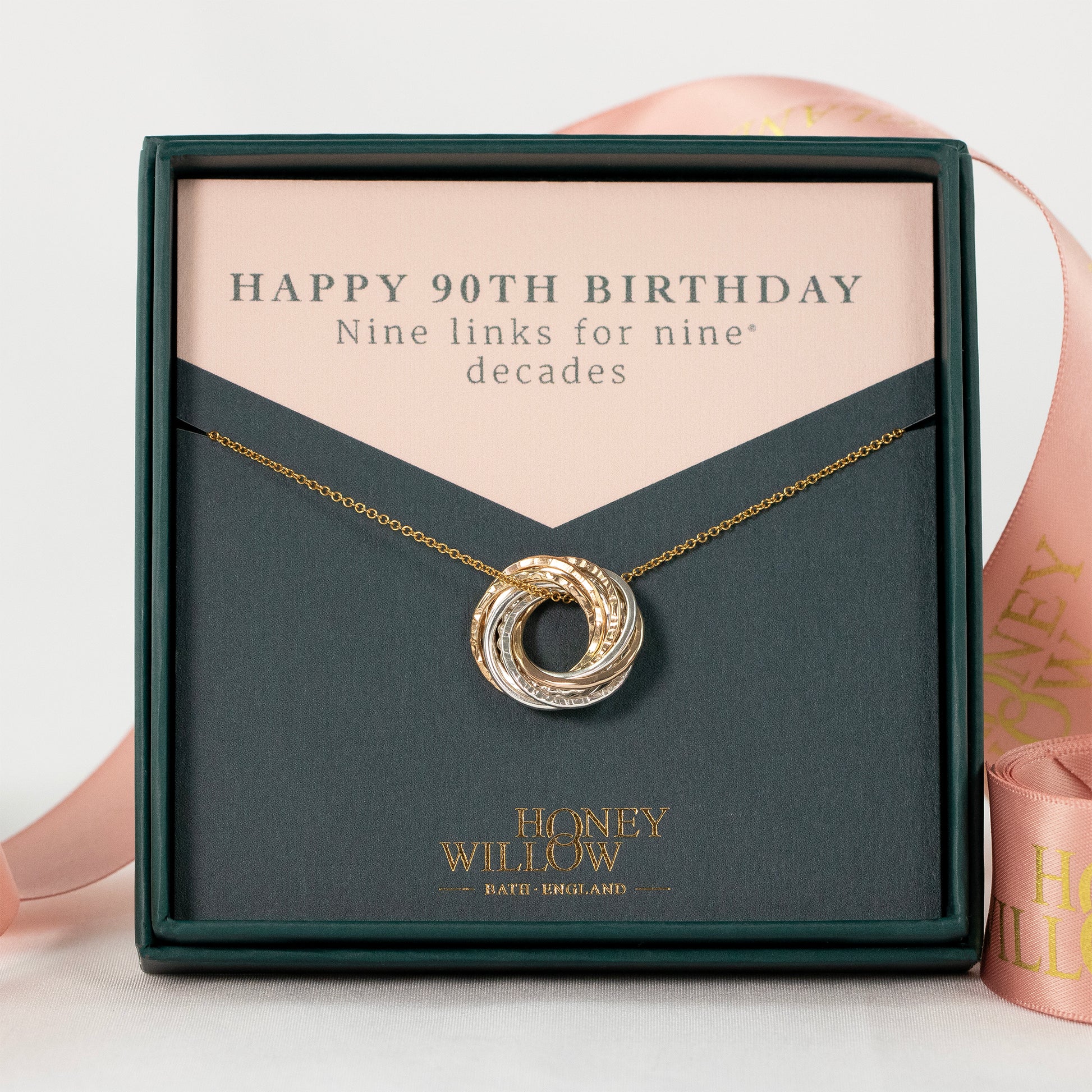 90th Birthday Necklace - The Original 9 Links for 9 Decades Necklace - Petite Silver & Gold