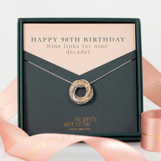 90th Birthday Necklace - The Original 9 Links for 9 Decades Necklace - Petite Silver & Gold