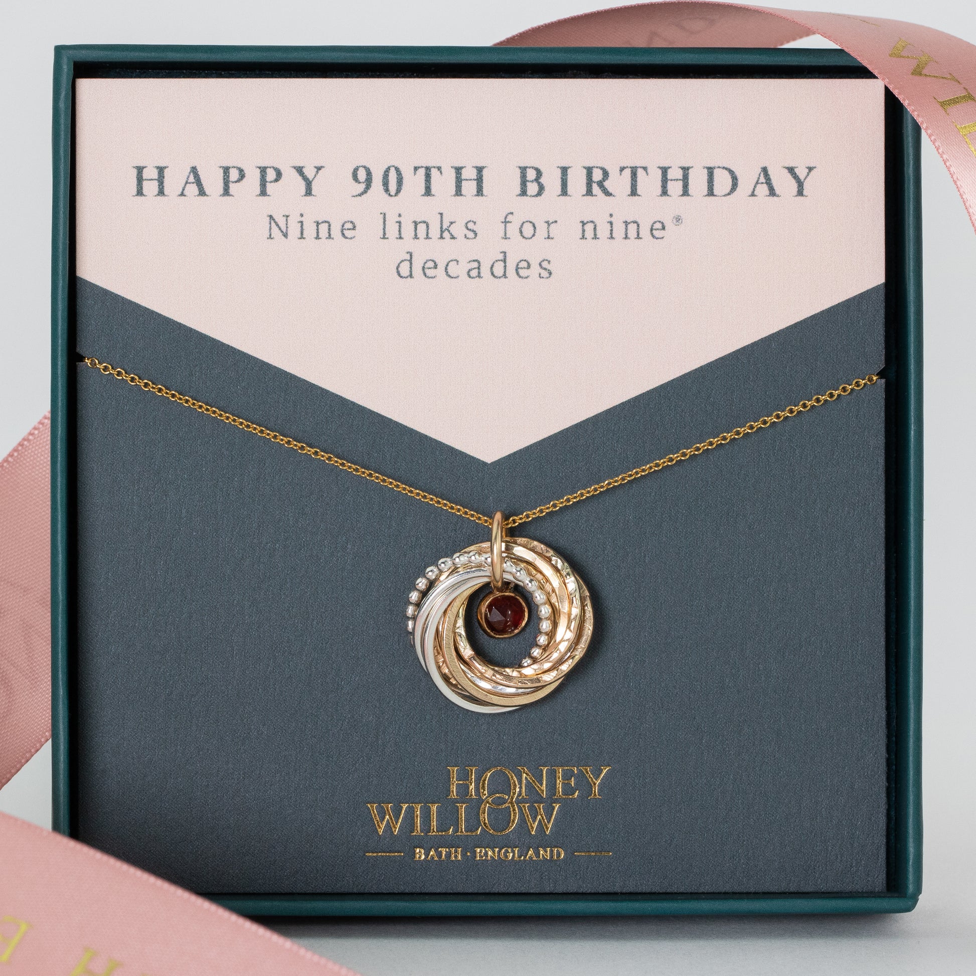 90th Birthday Birthstone Necklace - The Original 9 Links for 9 Decades Necklace - Petite Silver & Gold