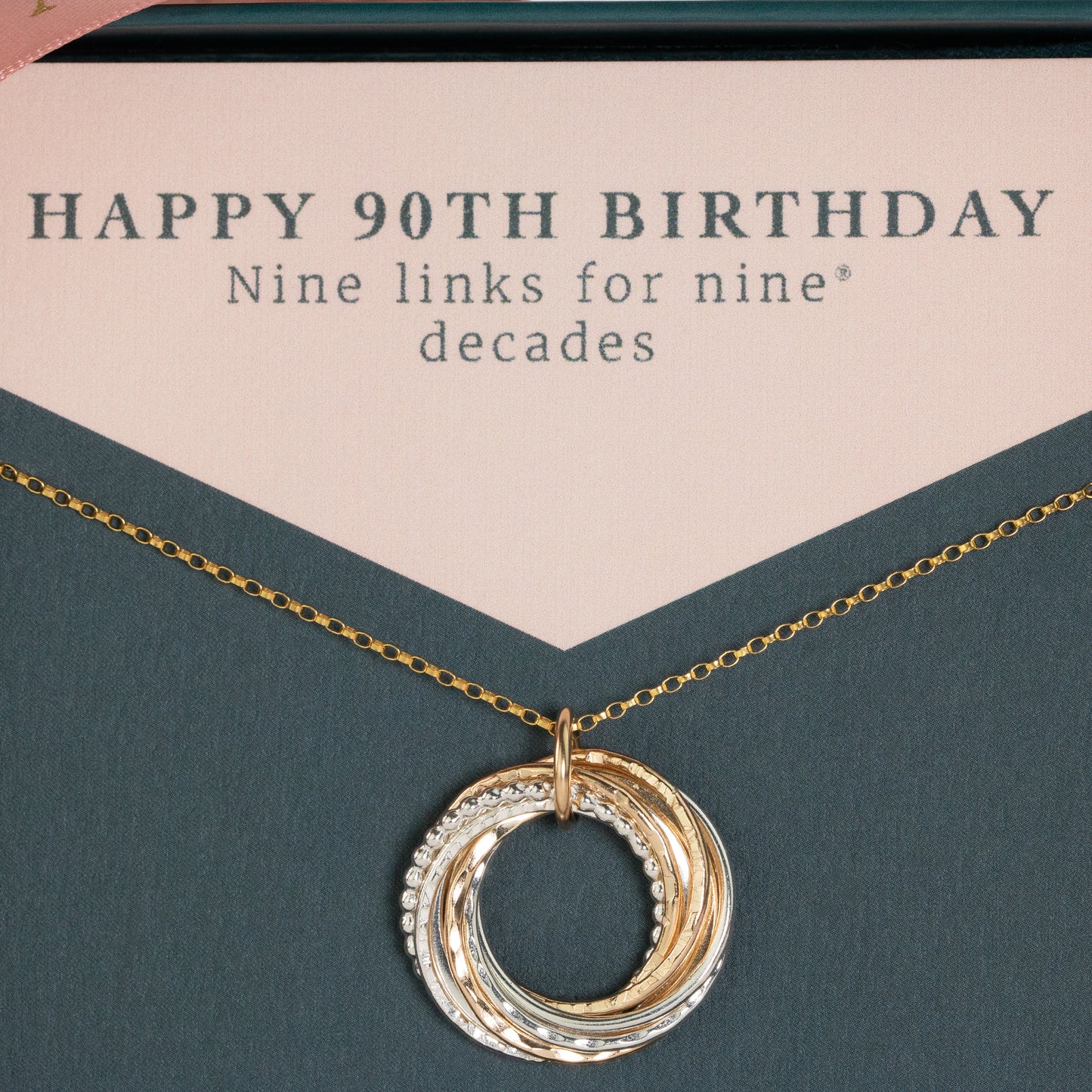 90th Birthday Necklace - The Original 9 Links for 9 Decades Necklace - Silver & Gold