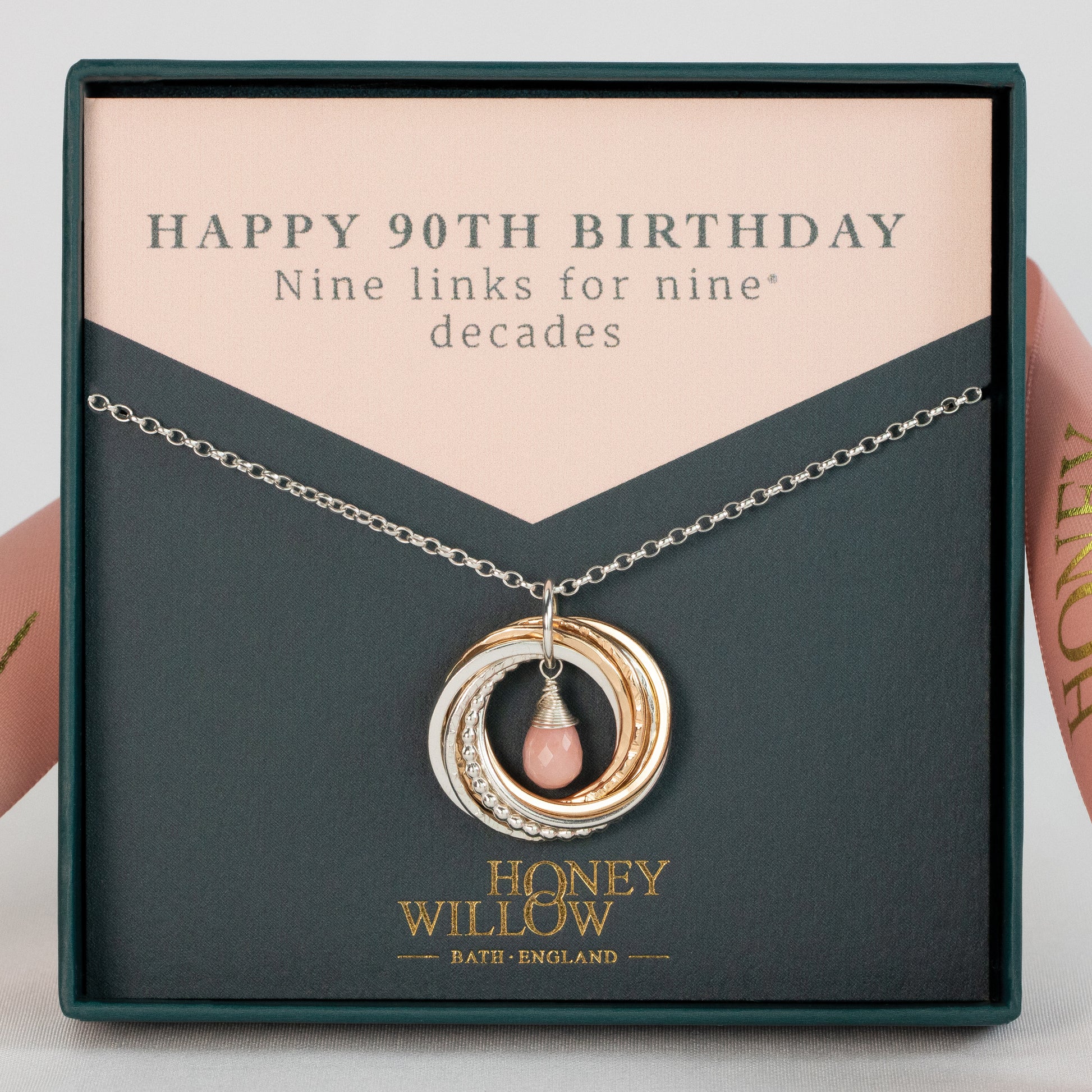 90th Birthday Birthstone Necklace - The Original 9 Links for 9 Decades Necklace - Silver & Gold