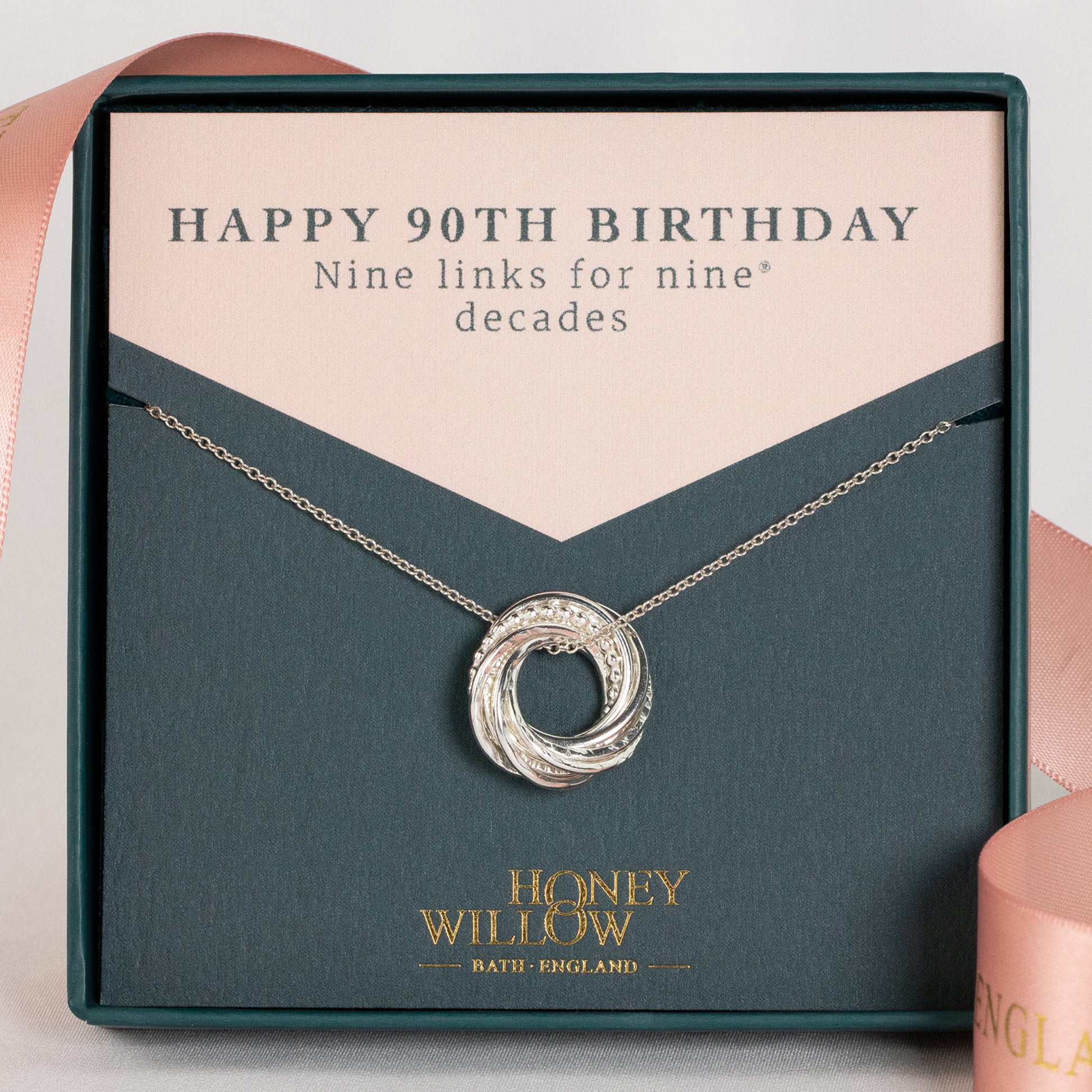 90th Birthday Necklace - The Original 9 Links for 9 Decades Necklace - Petite Silver