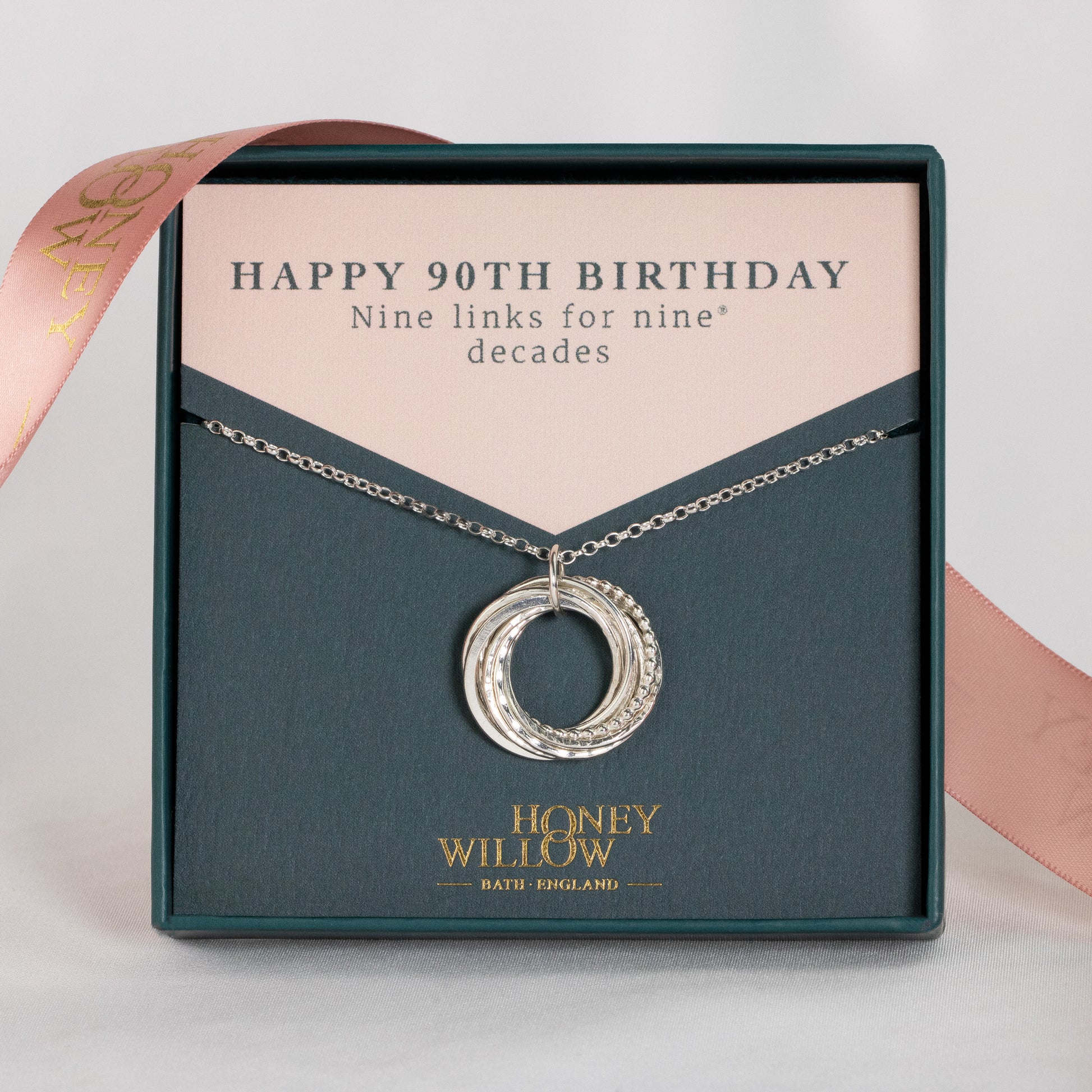 90th Birthday Necklace - The Original 9 Links for 9 Decades Necklace - Silver