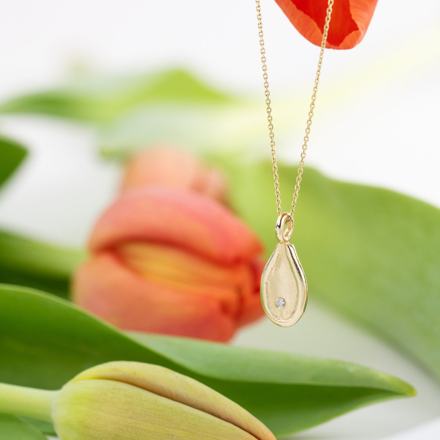 9kt Gold Seed Necklace with Diamond