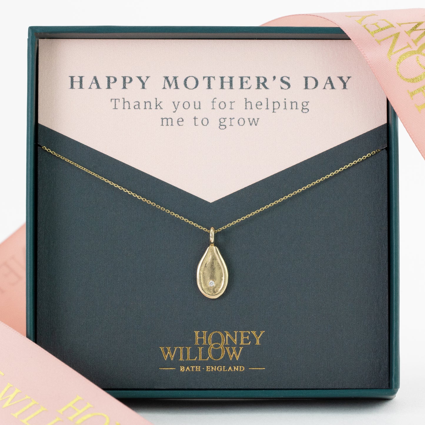 Mother's Day Gift for Mum - Seed Necklace - 9kt Gold & Diamond