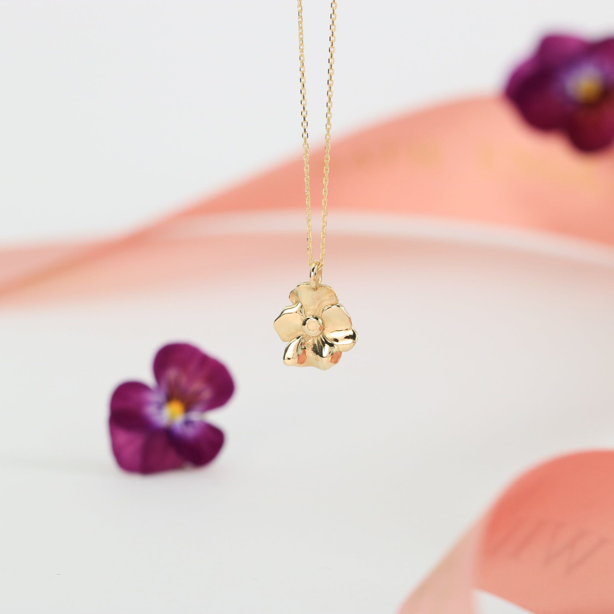 February Birth Flower Necklace - Violet - 9kt Gold – Honey Willow
