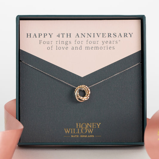 4th Anniversary Love Knot Necklace - 9kt Gold, Rose Gold & White Gold