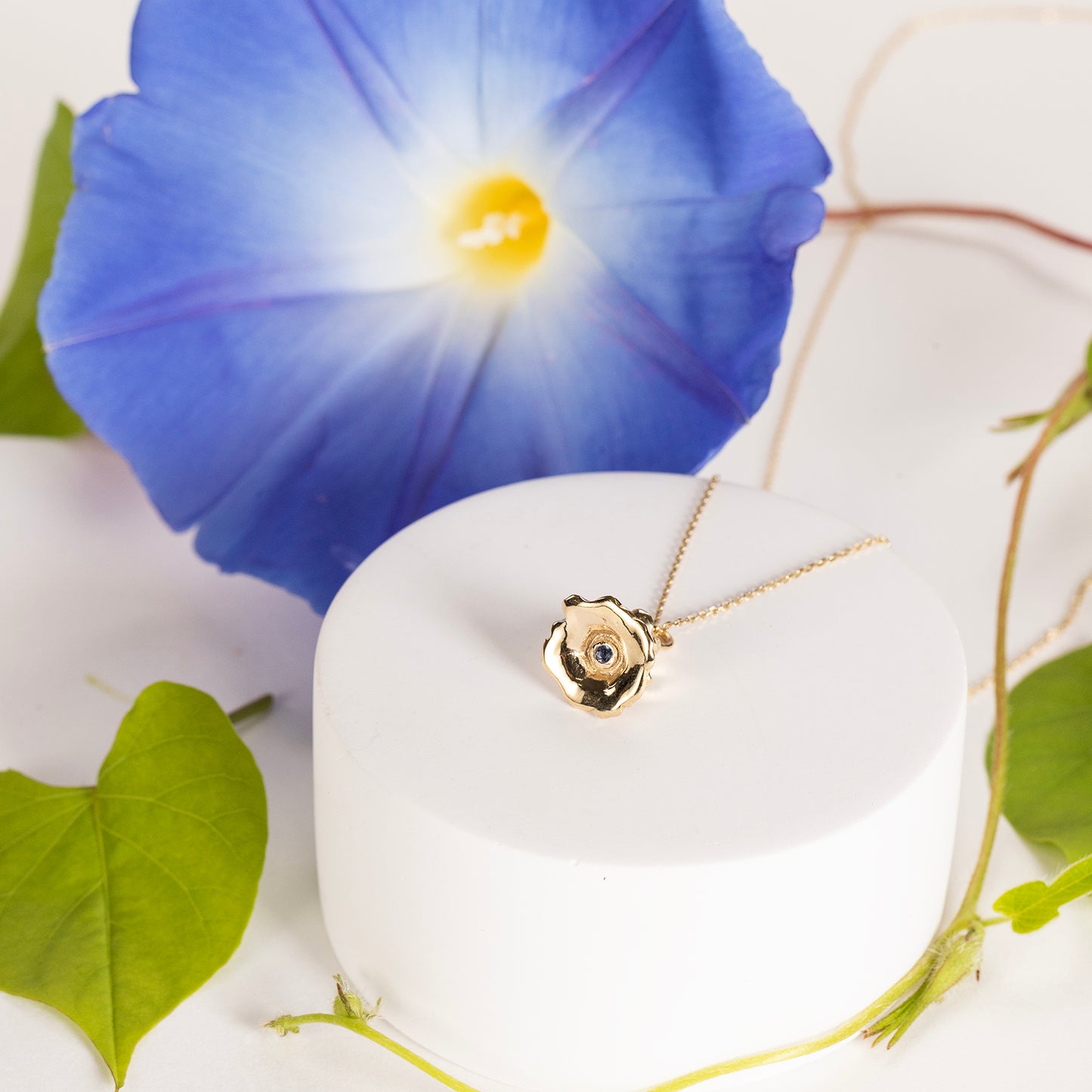 morning glory and sapphire necklace