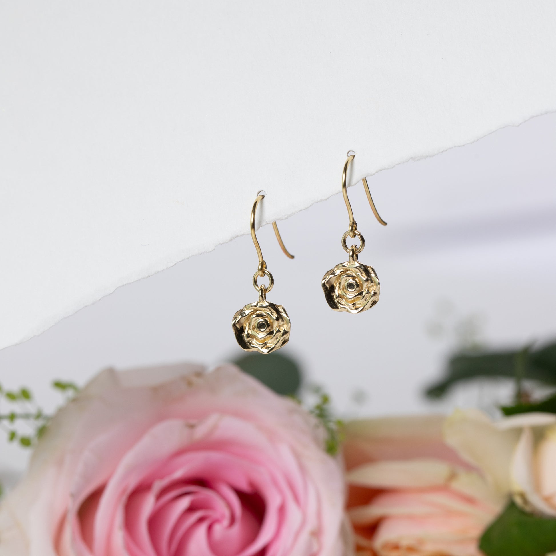 Rose Flower Earrings Love 9kt Gold – Honey Willow handmade