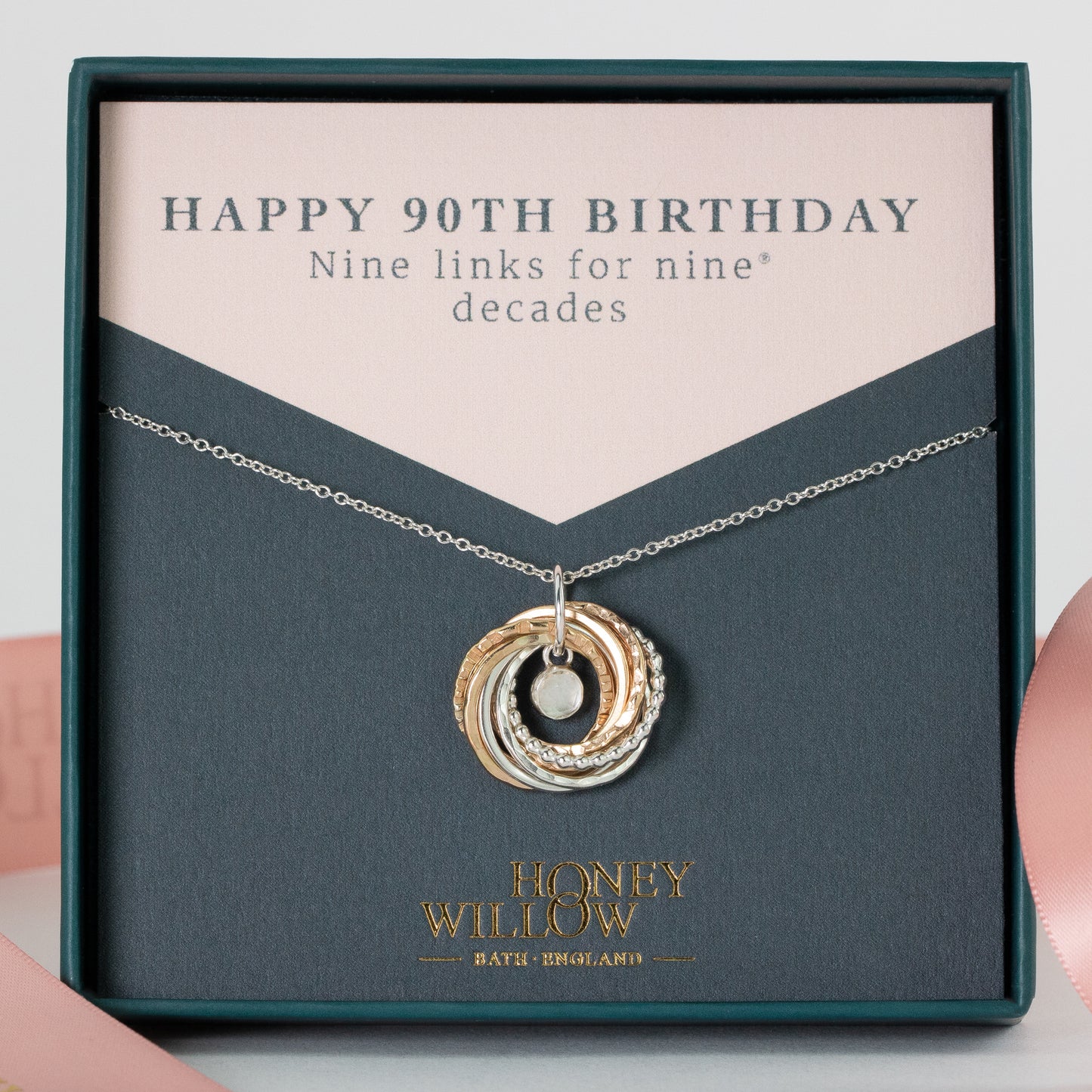 90th Birthday Birthstone Necklace - The Original 9 Links for 9 Decades Necklace - Petite Silver & Gold