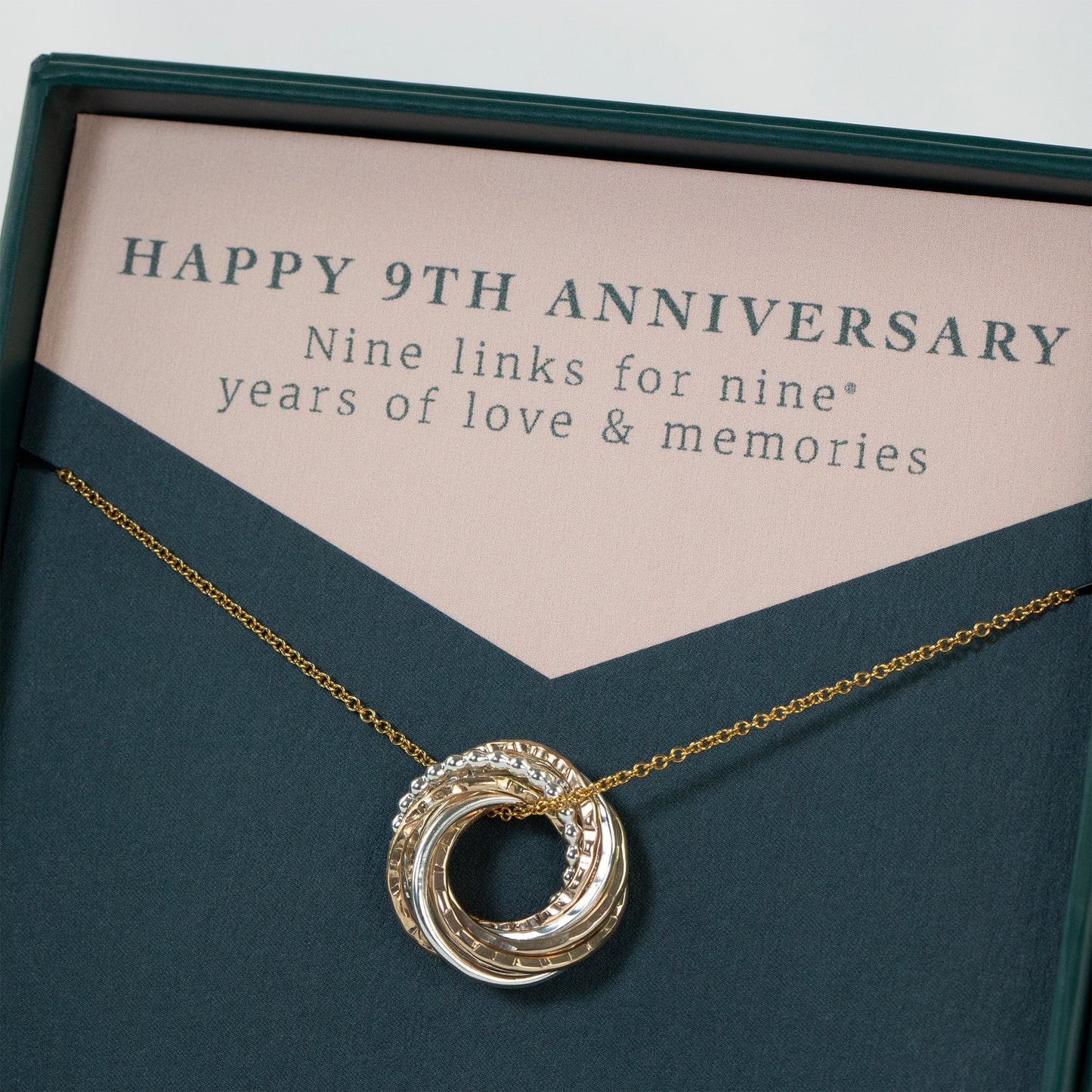 9th Anniversary Necklace - The Original Nine Rings for Nine Years - Petite Silver & Gold
