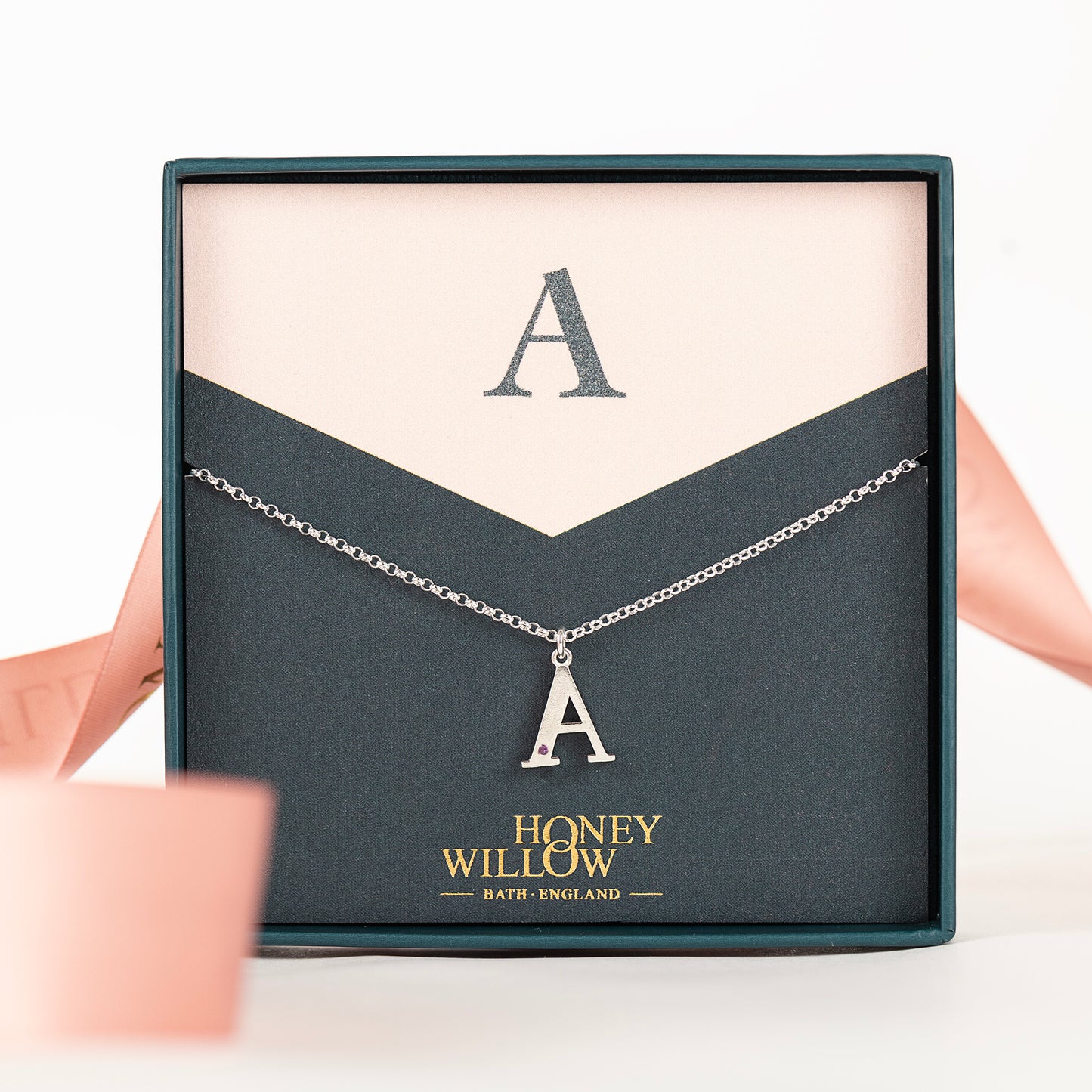 A Initial Charm & Birthstone Necklace - Silver