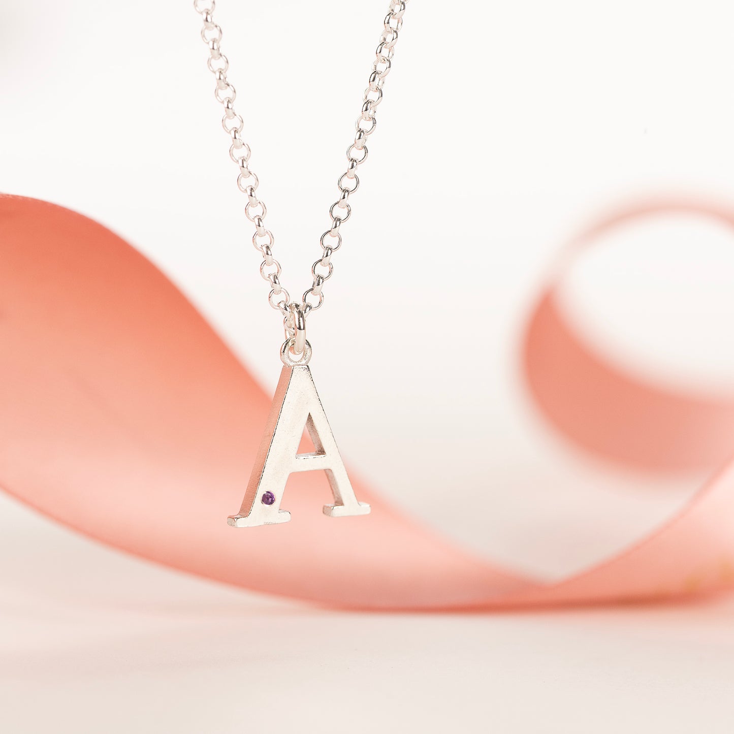 A Initial Charm & Birthstone Necklace - Silver