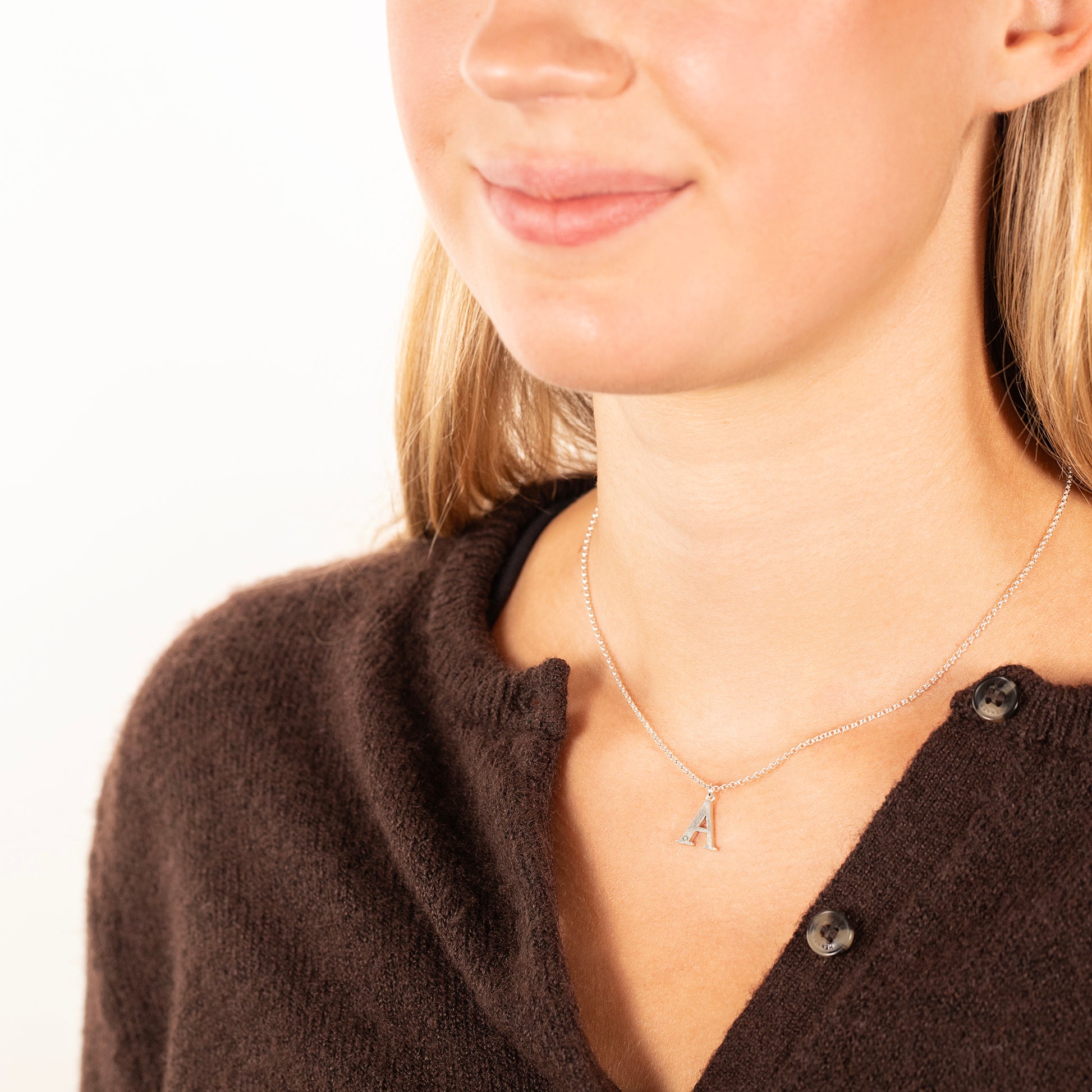 A Initial Letter & Birthstone Necklace - Silver