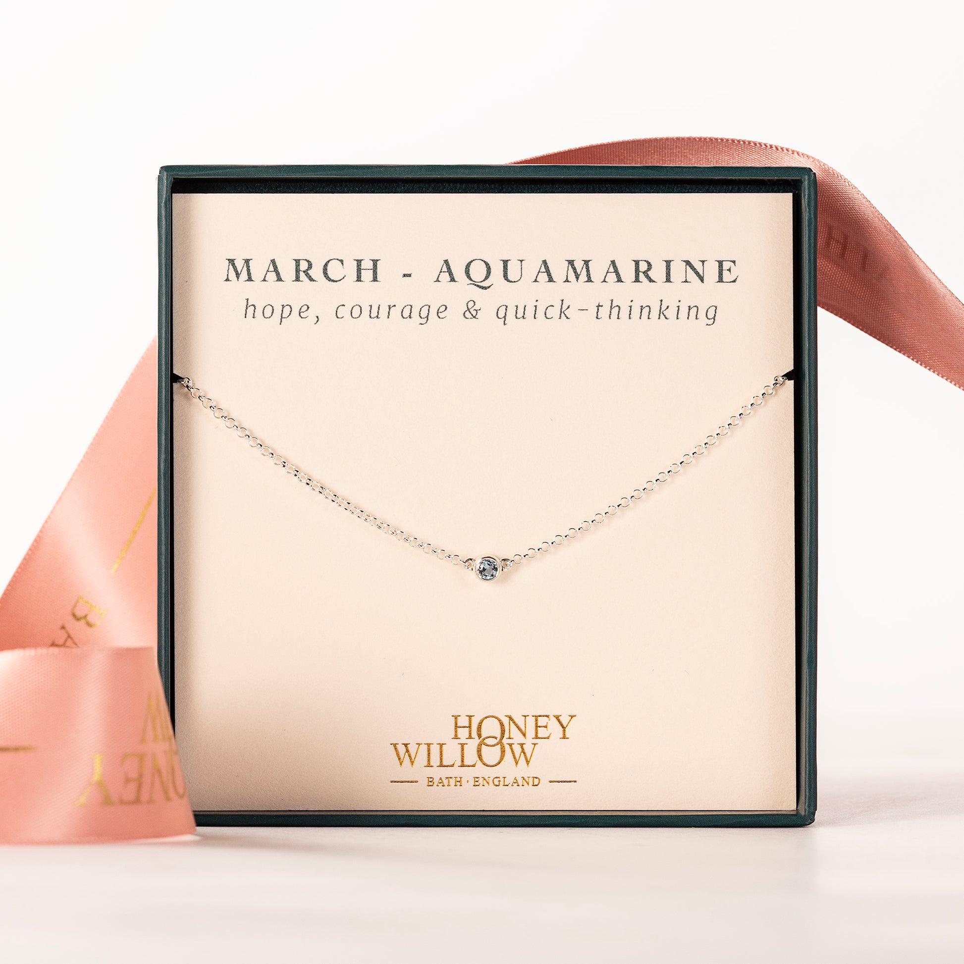March Birthstone Necklace - Single Aquamarine Solitaire - Silver