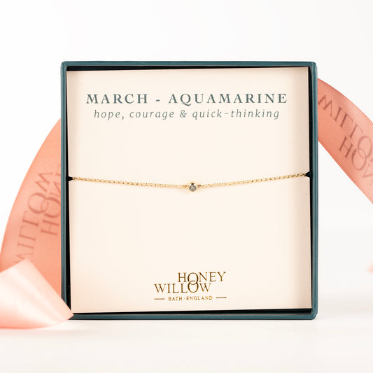 March Birthstone Bracelet - Single Aquamarine Solitaire - 9kt Gold