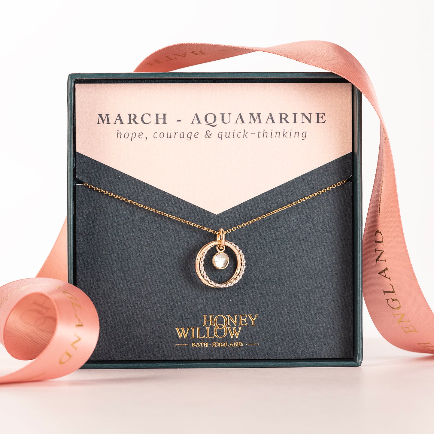 March Birthstone Double Link Necklace - Aquamarine - Silver & Gold