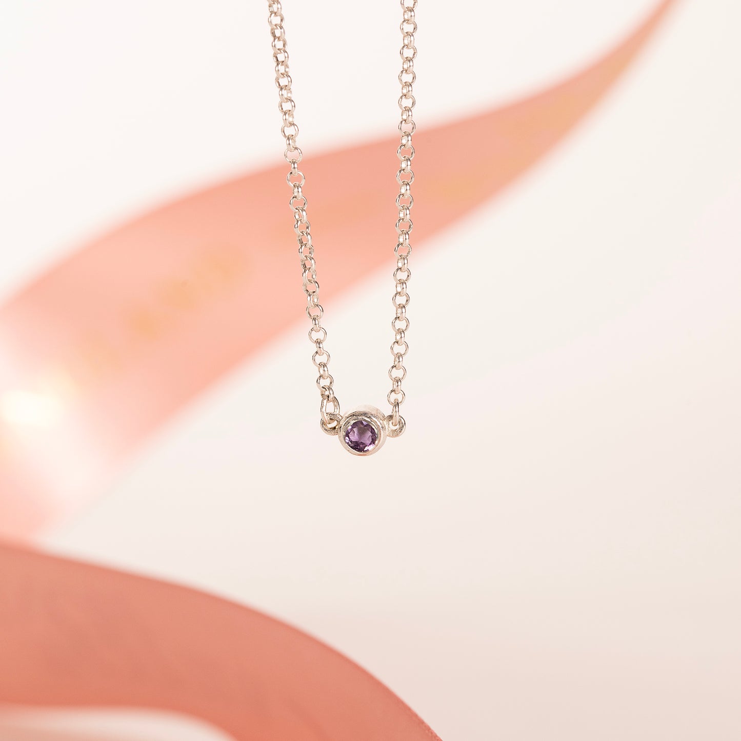 February Birthstone Necklace - Single Birthstone Necklace - Silver