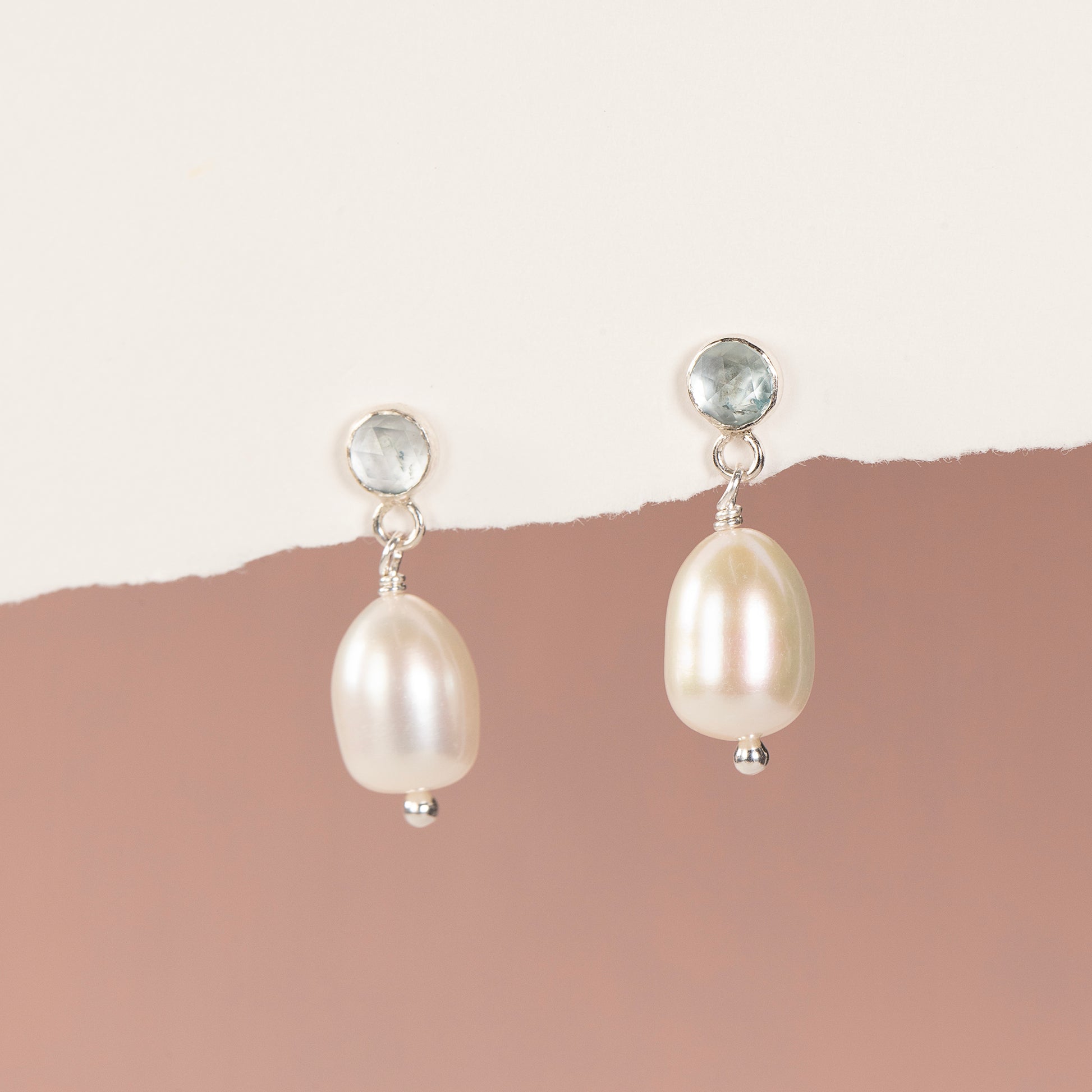 19th Birthday Gift - Aquamarine & Pearl Earrings - Silver & Gold