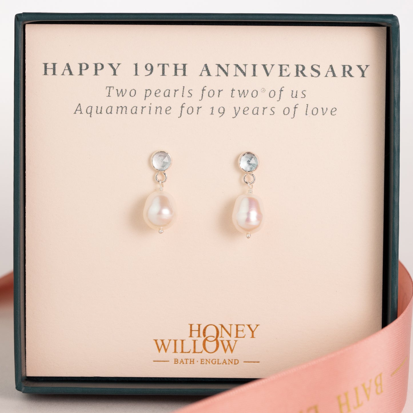 19th Anniversary Gift - Aquamarine Anniversary Earrings - Silver & Gold