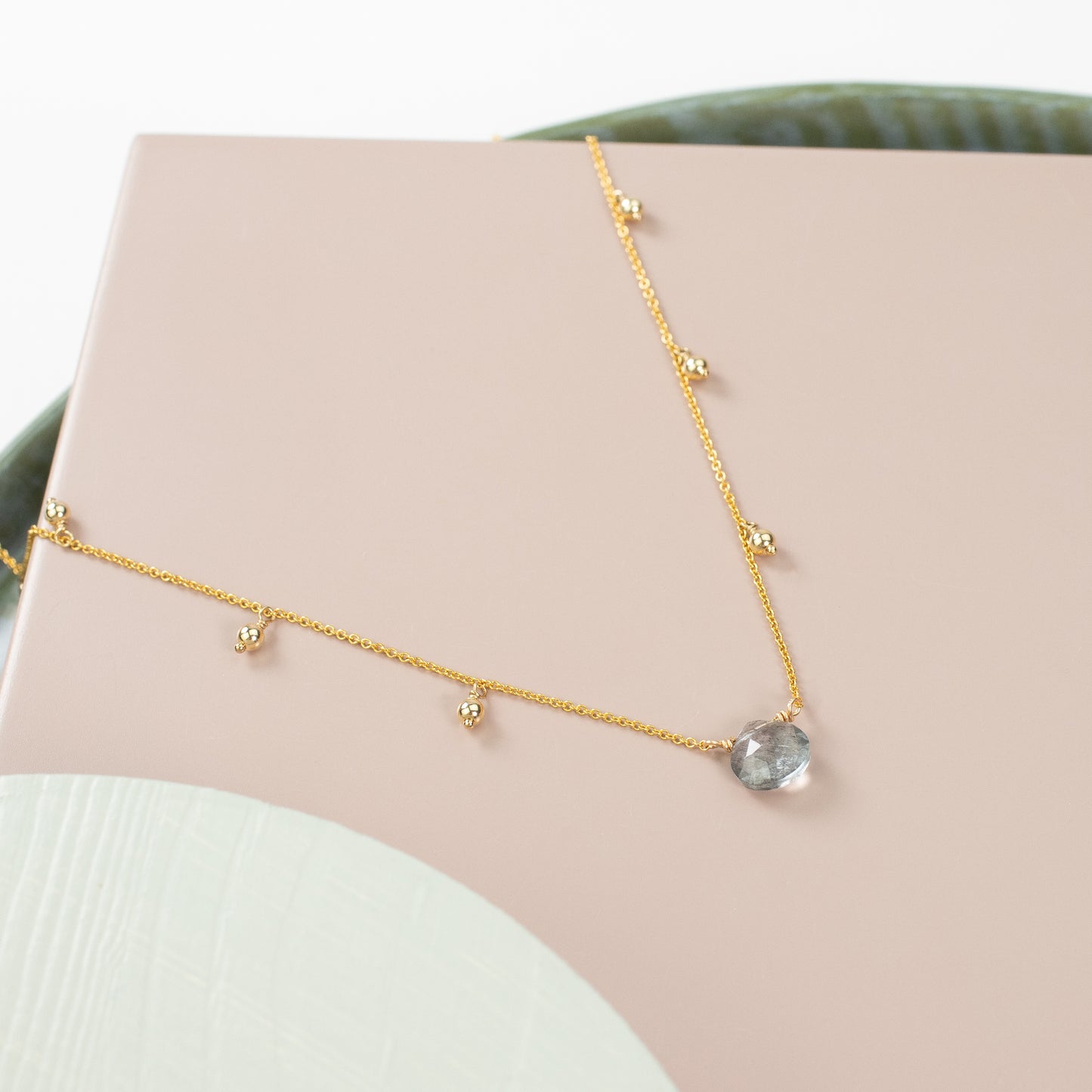 March Birthstone Briolette Choker Necklace - Aquamarine - Silver & Gold
