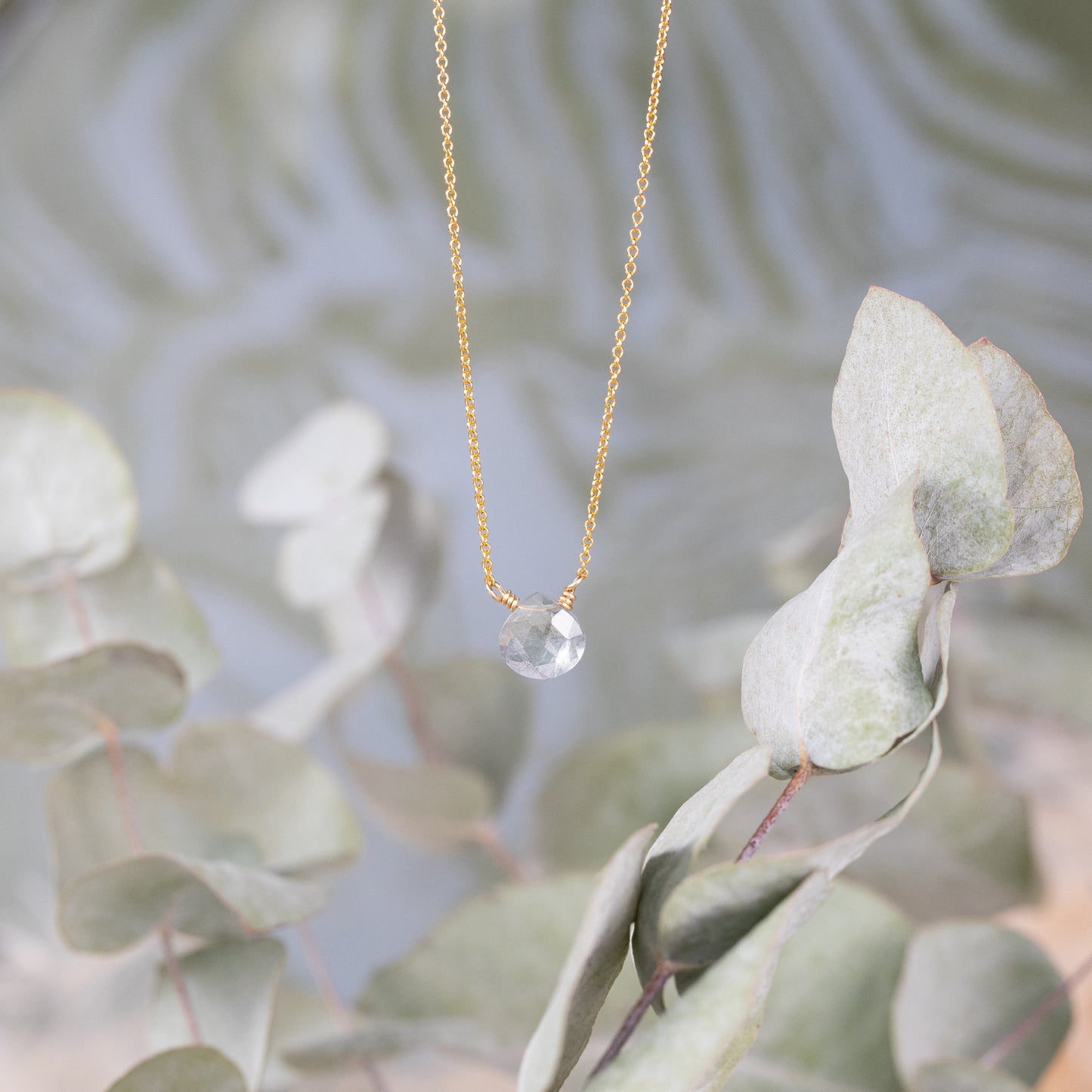 Dainty March Birthstone Necklace - Aquamarine - Silver & Gold
