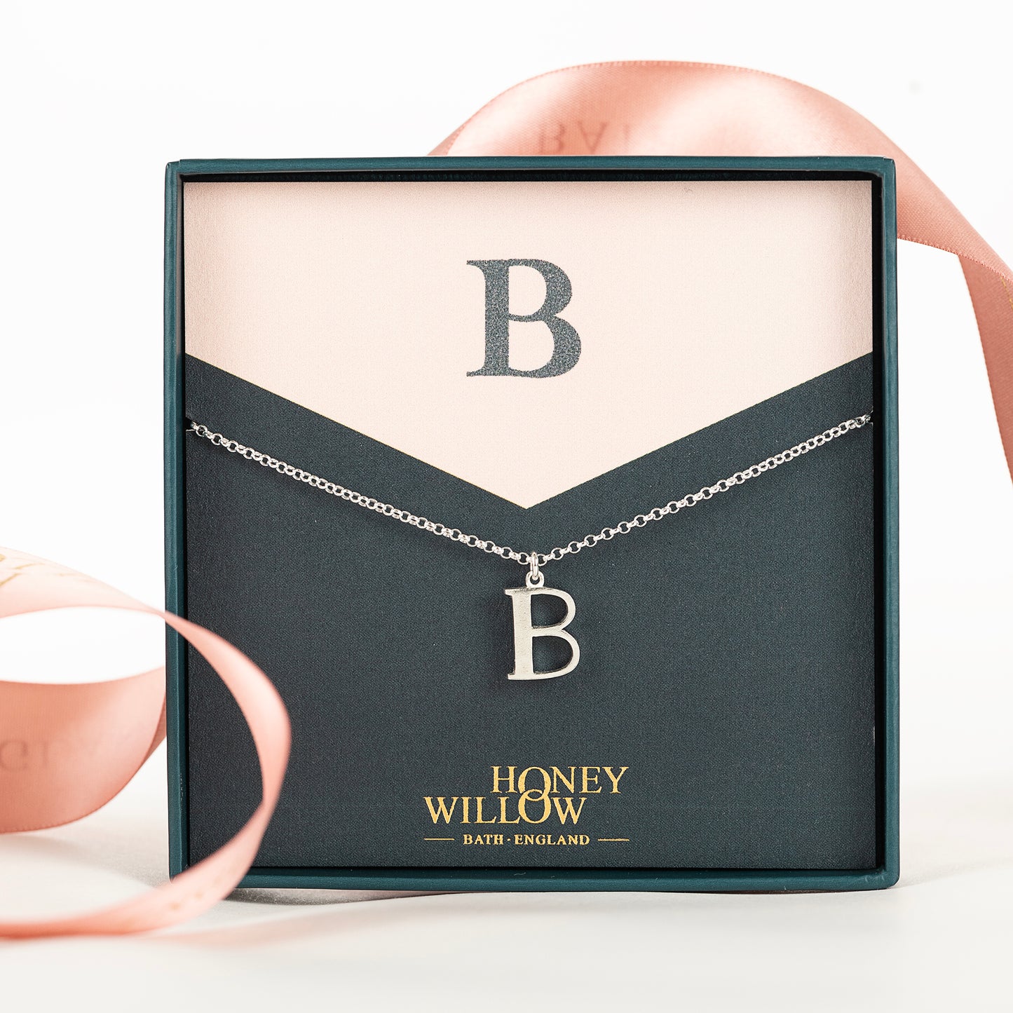 B Initial Charm Necklace - Silver