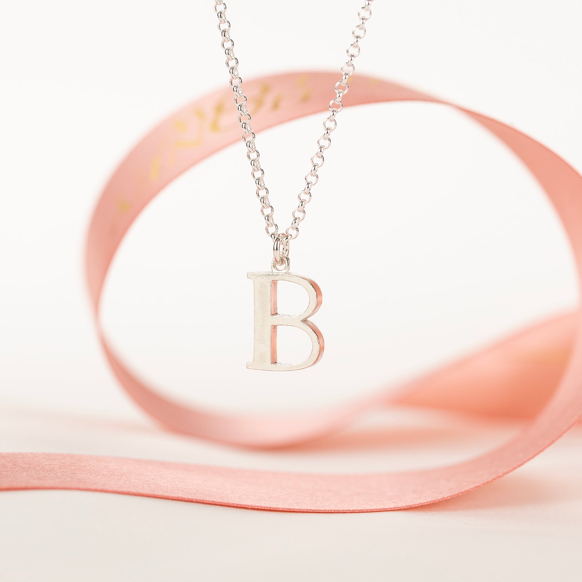 B Initial Charm Necklace - Silver