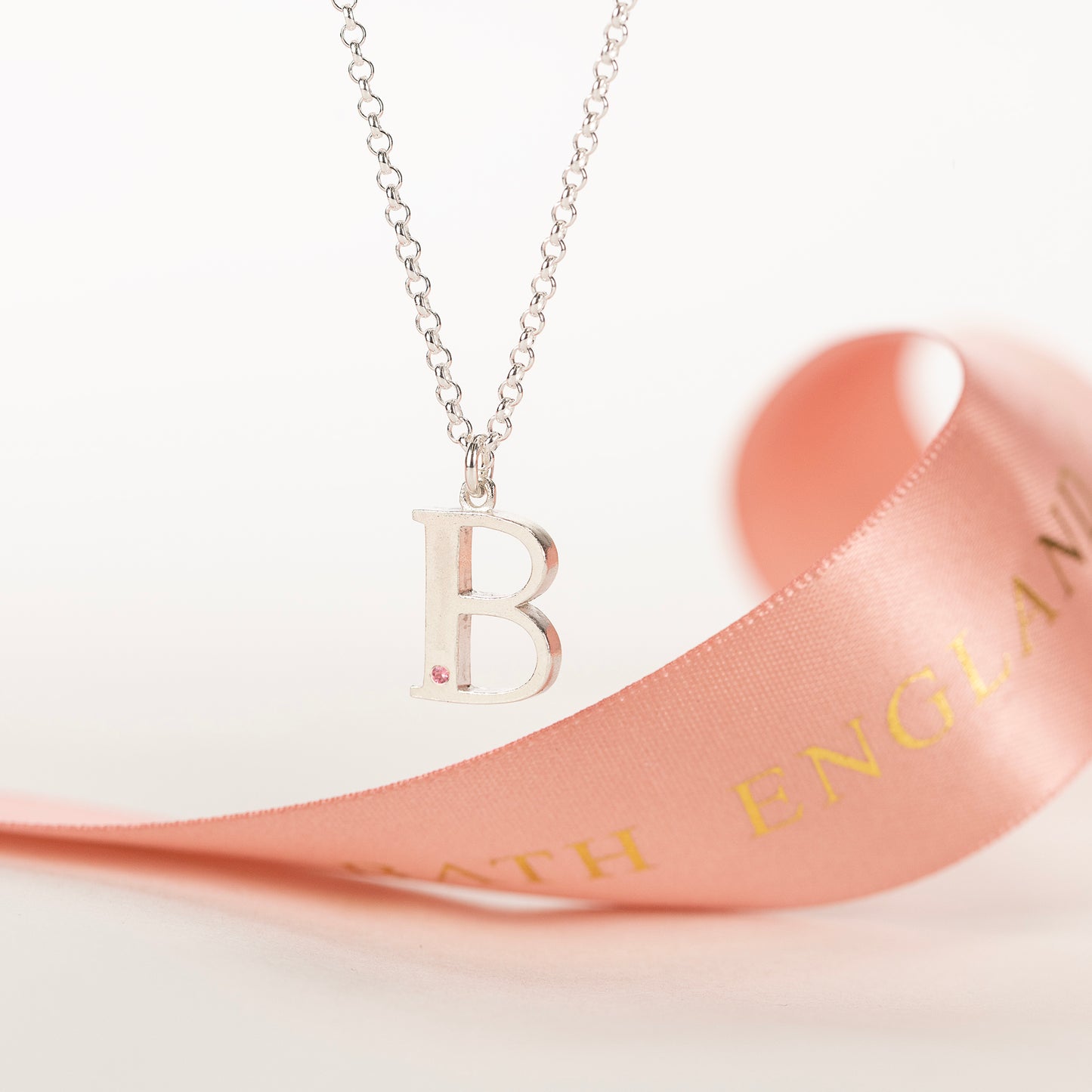 B Initial Charm & Birthstone Necklace - Silver