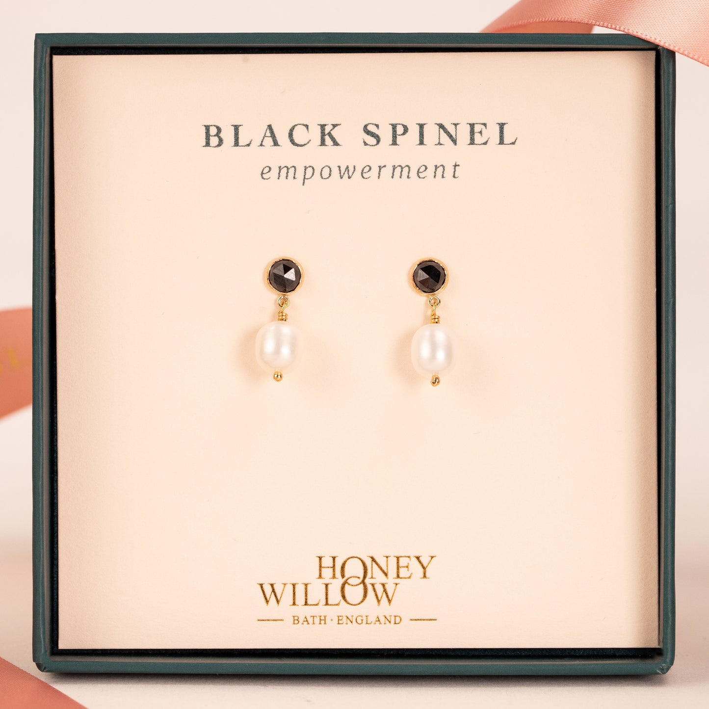 Black Spinel & Pearl Earrings - Empowerment - Silver & Gold