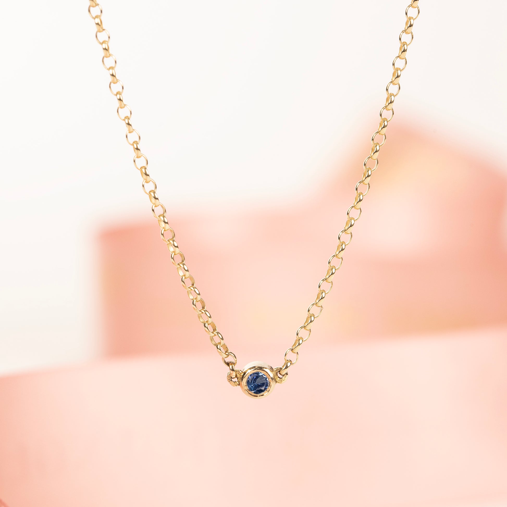 45th Anniversary Necklace - Single Sapphire Solitaire - 9kt Gold