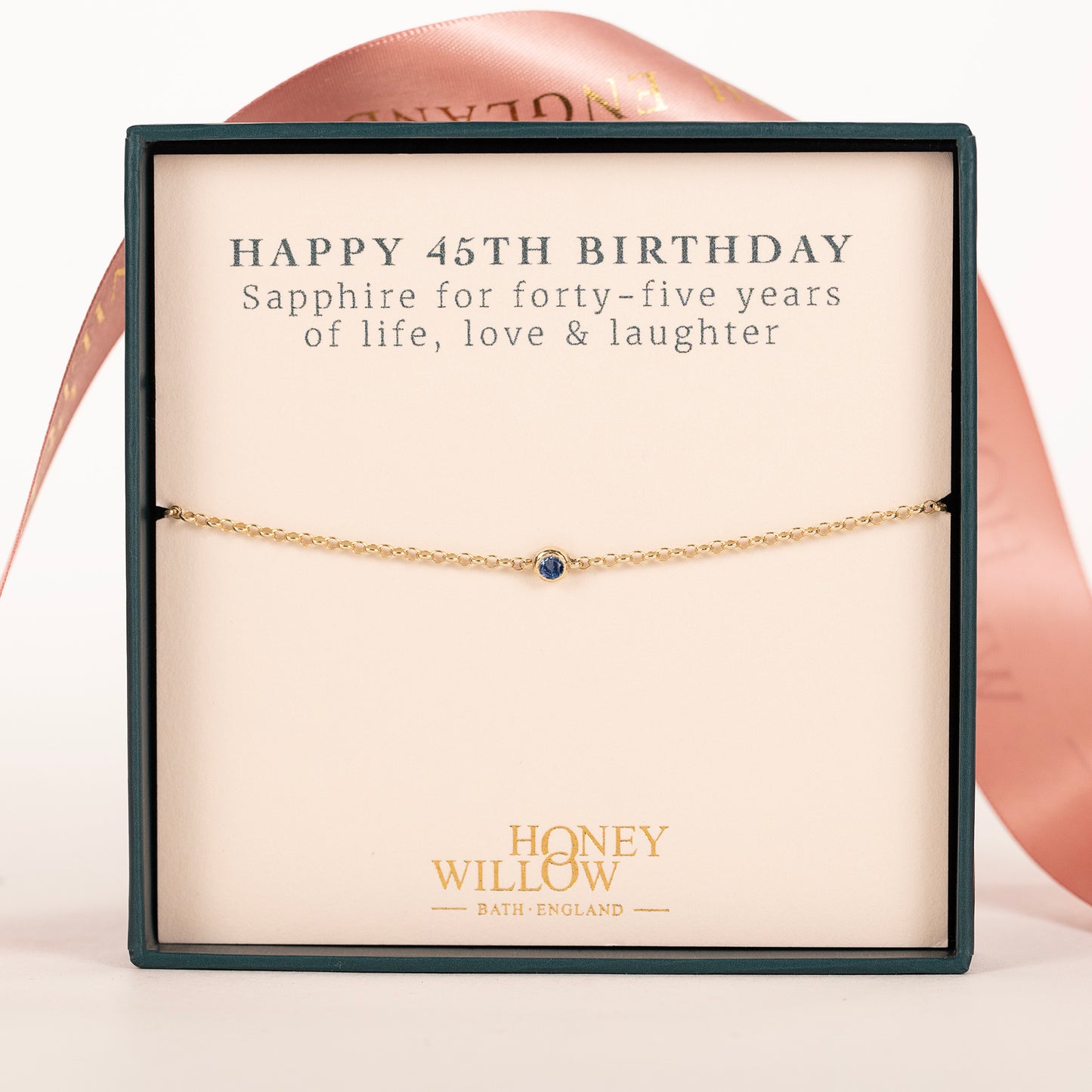 45th Birthday Bracelet - Single Sapphire Solitaire - 9kt Gold