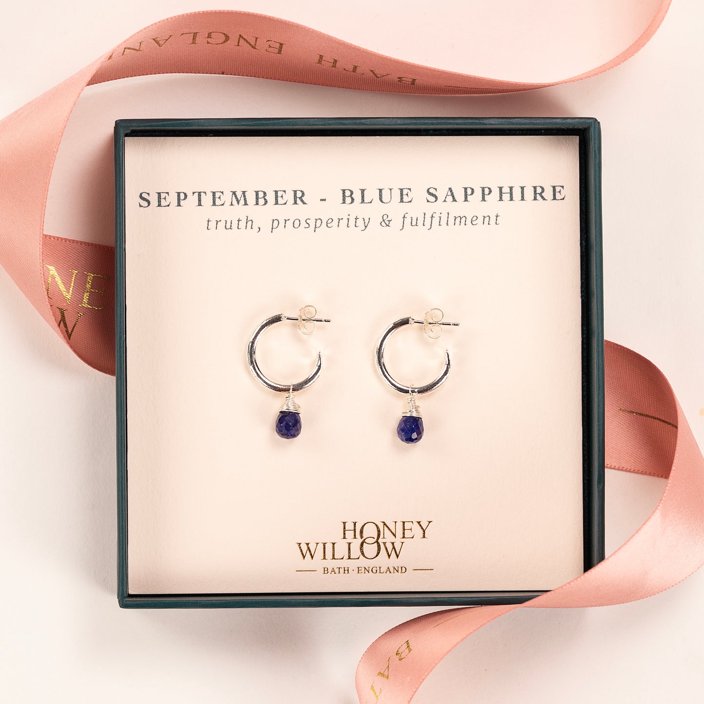 September Birthstone Earrings - Sapphire Silver Hoops - 1.5cm