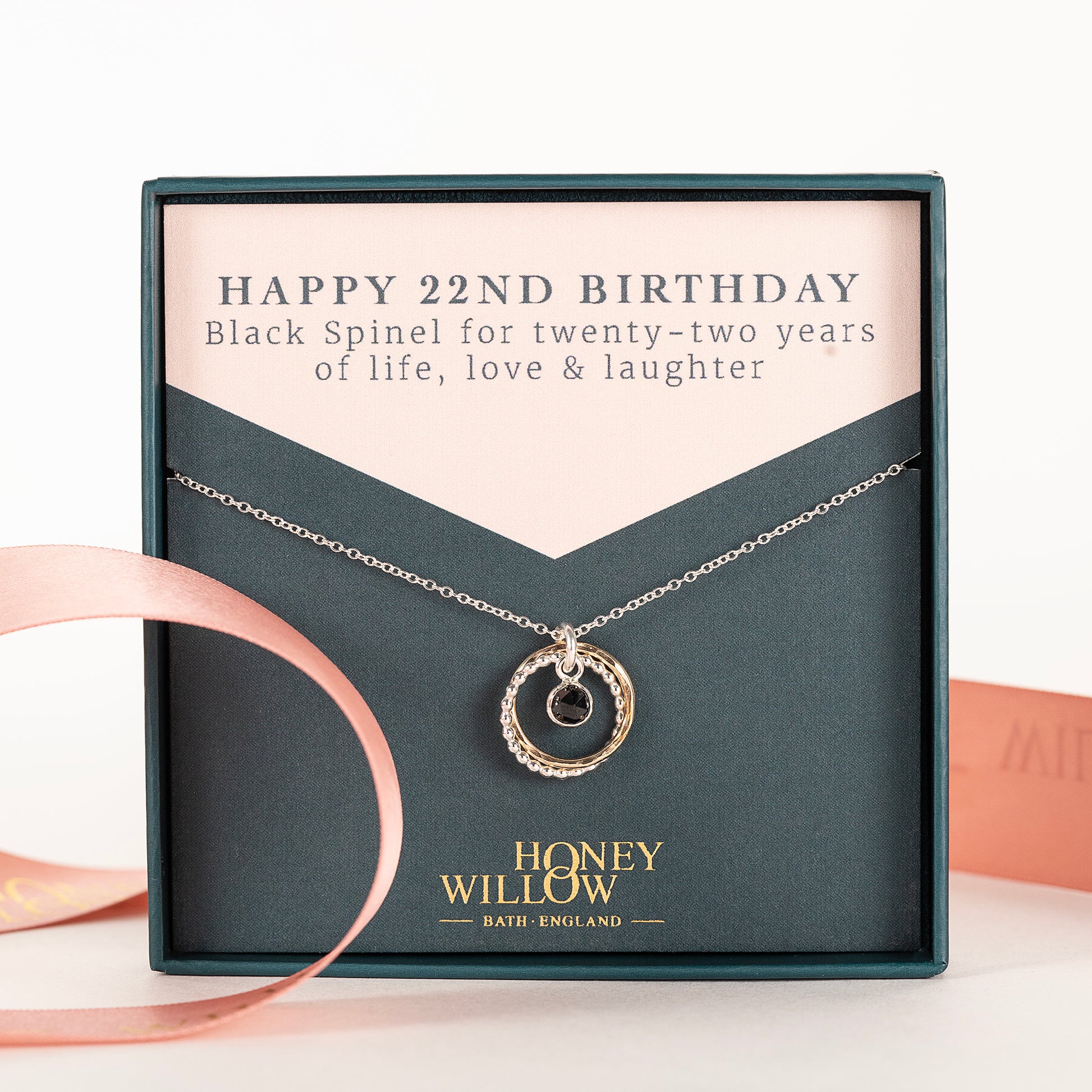 22nd Birthday Gift - Black Spinel Necklace - Silver & Gold