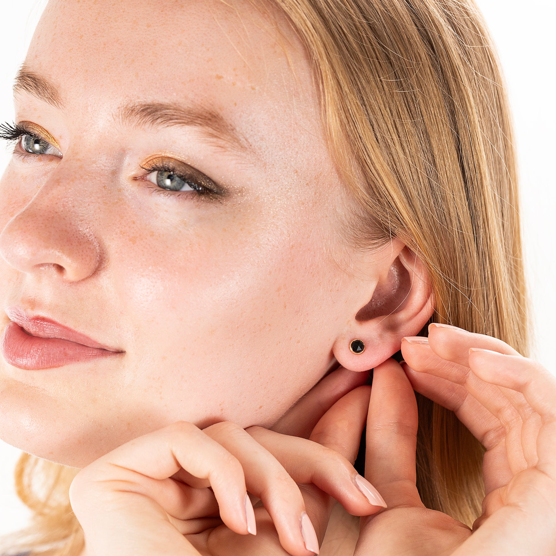 Black Spinel Stud Earrings - Empowerment - Silver & Gold