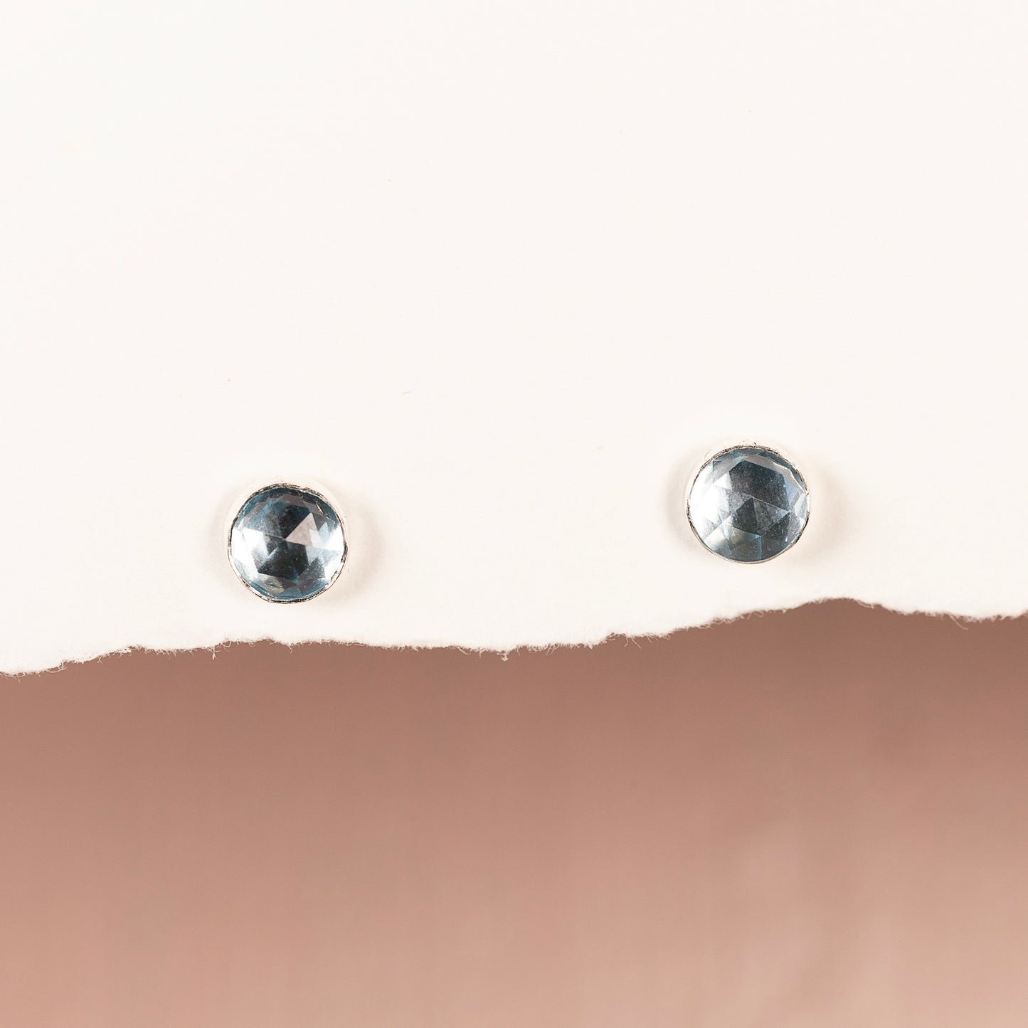 December Birthstone Stud Earrings - Blue Topaz - Silver & Gold