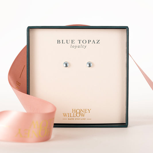 Blue Topaz Stud Earrings - Loyalty - Silver & Gold