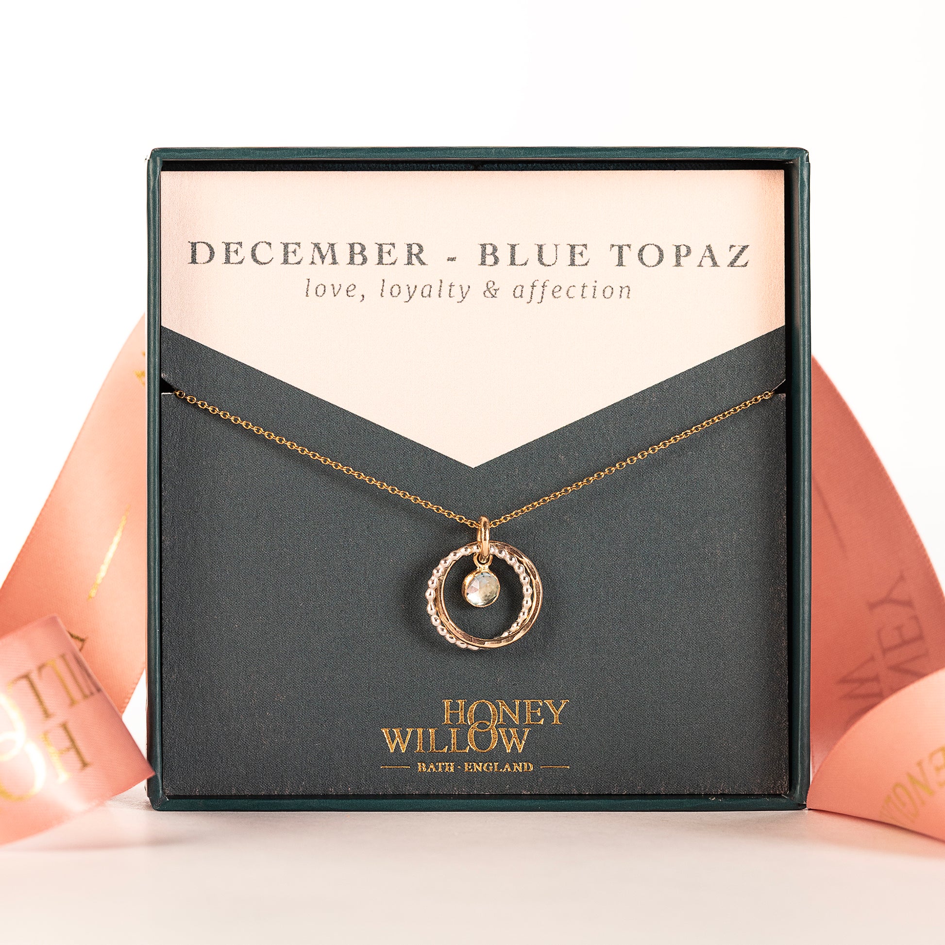 December Double Link Birthstone Necklace - Blue Topaz - Silver & Gold