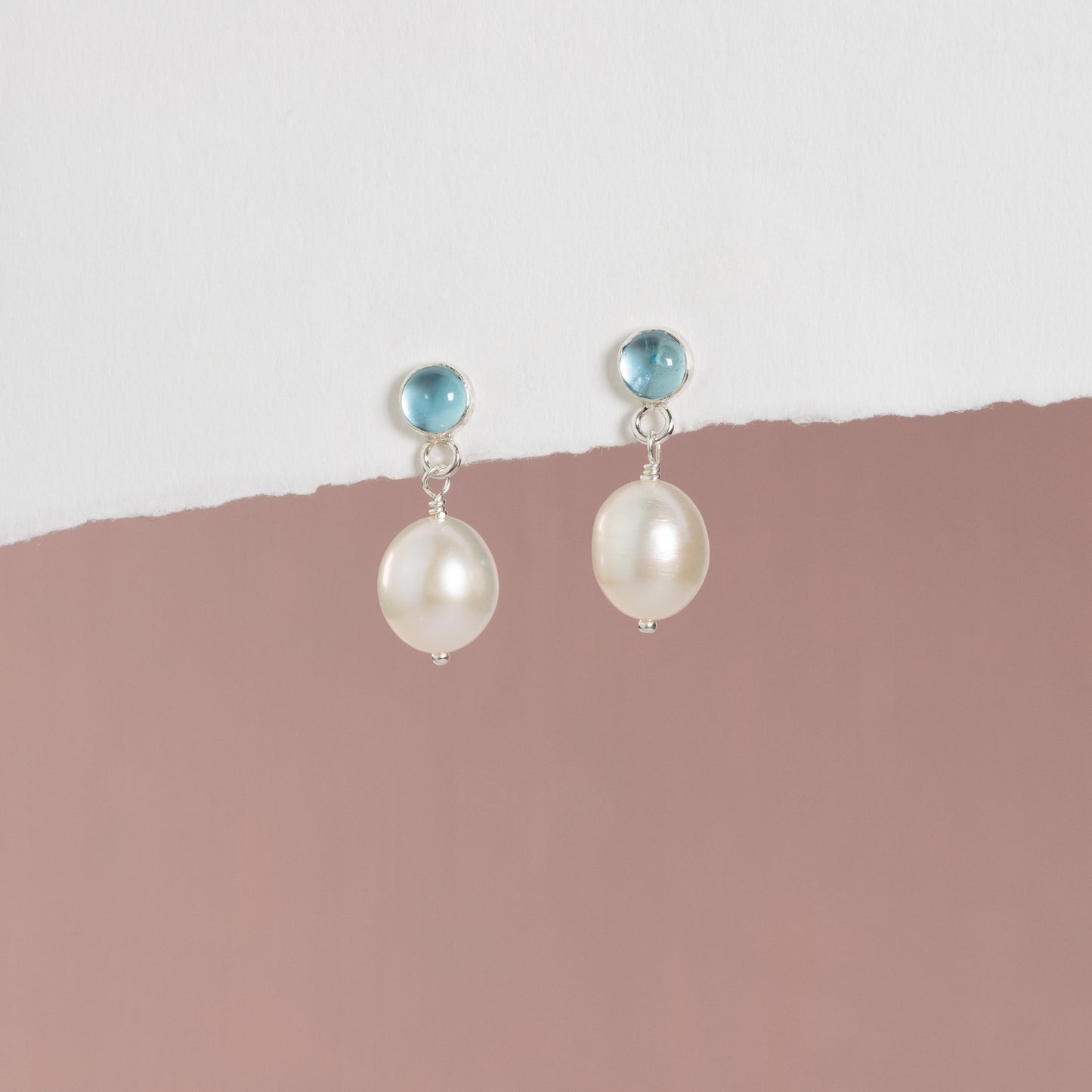 Blue Topaz & Pearl Earrings - Loyalty - Silver & Gold